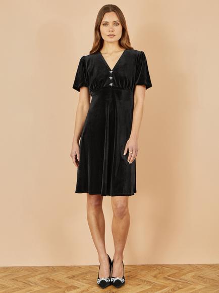 Yumi Diamante Bow Velvet Dress - view 2, Black