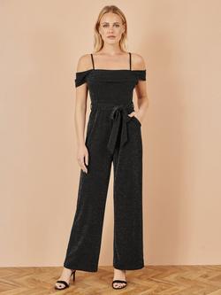 Yumi Sparkle Stretch Wide Leg Jumpsuit, Black, Black