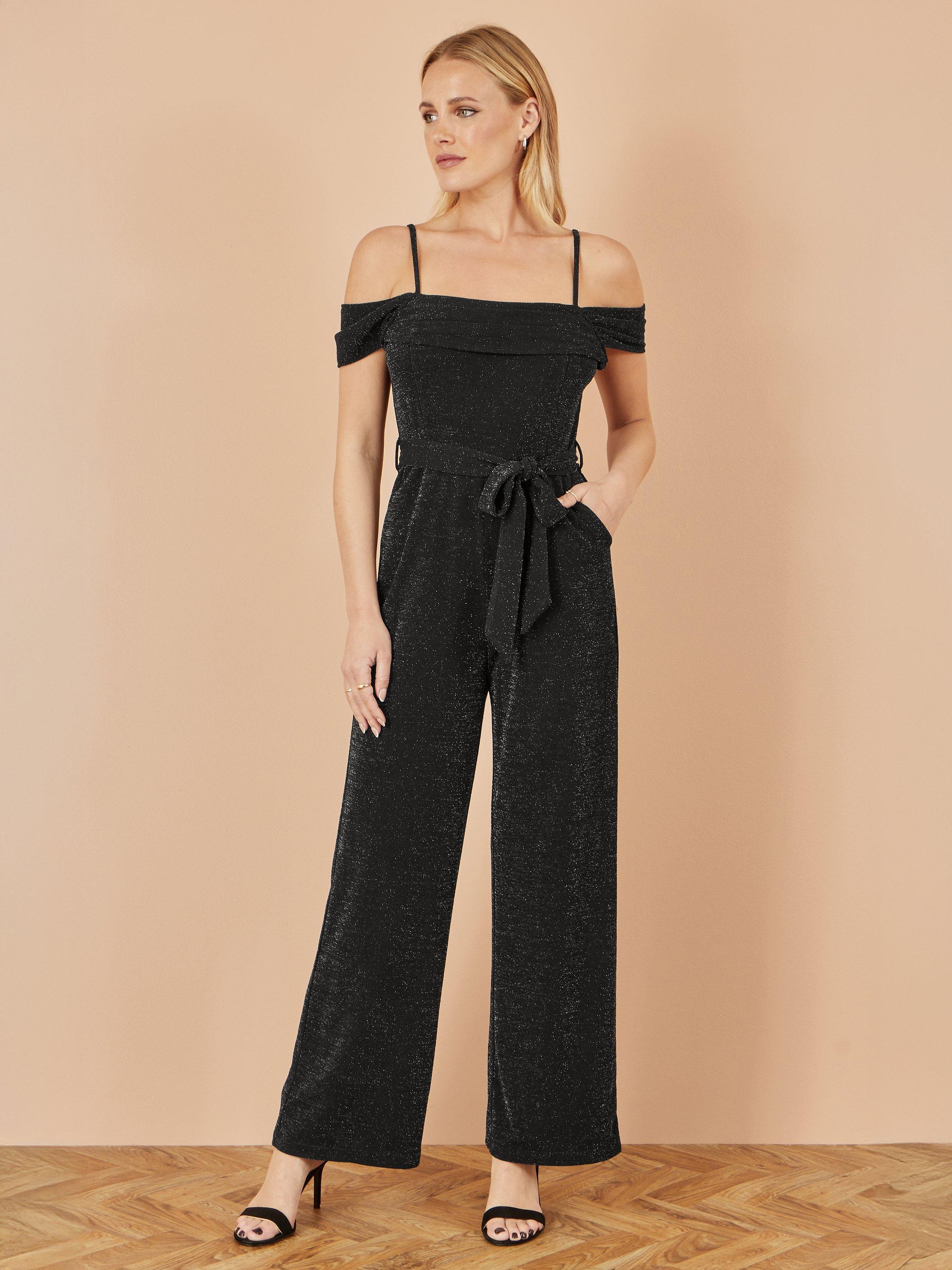 Product image 2 of 4, which shows Yumi Sparkle Stretch Wide Leg Jumpsuit, Black, 8