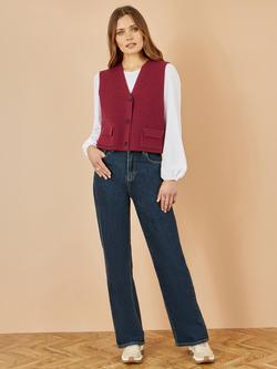 Yumi Rib Knit Waistcoat - view 2, Burgundy