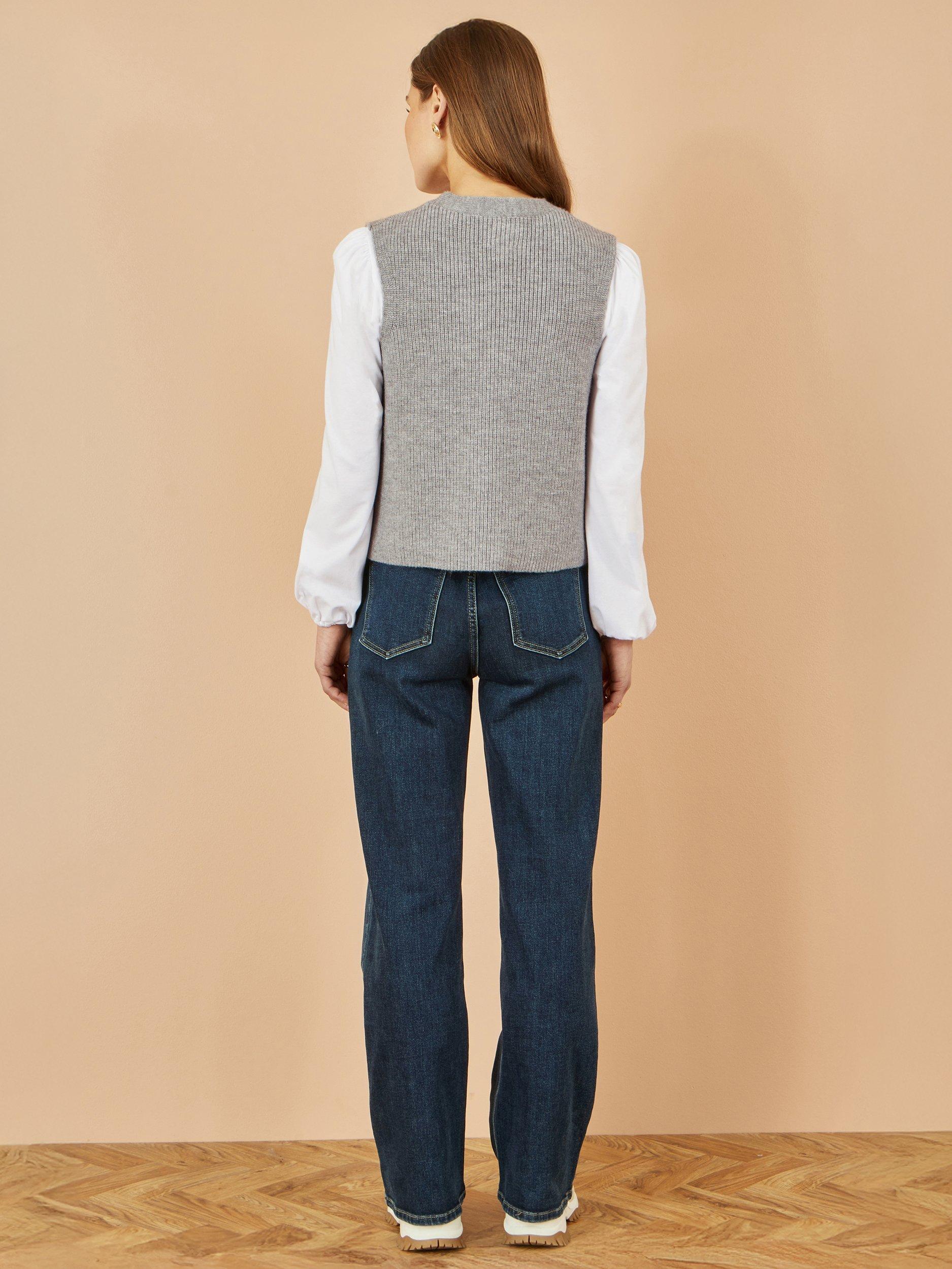 Product image 4 of 4, which shows Yumi Rib Knit Waistcoat, Grey, XS