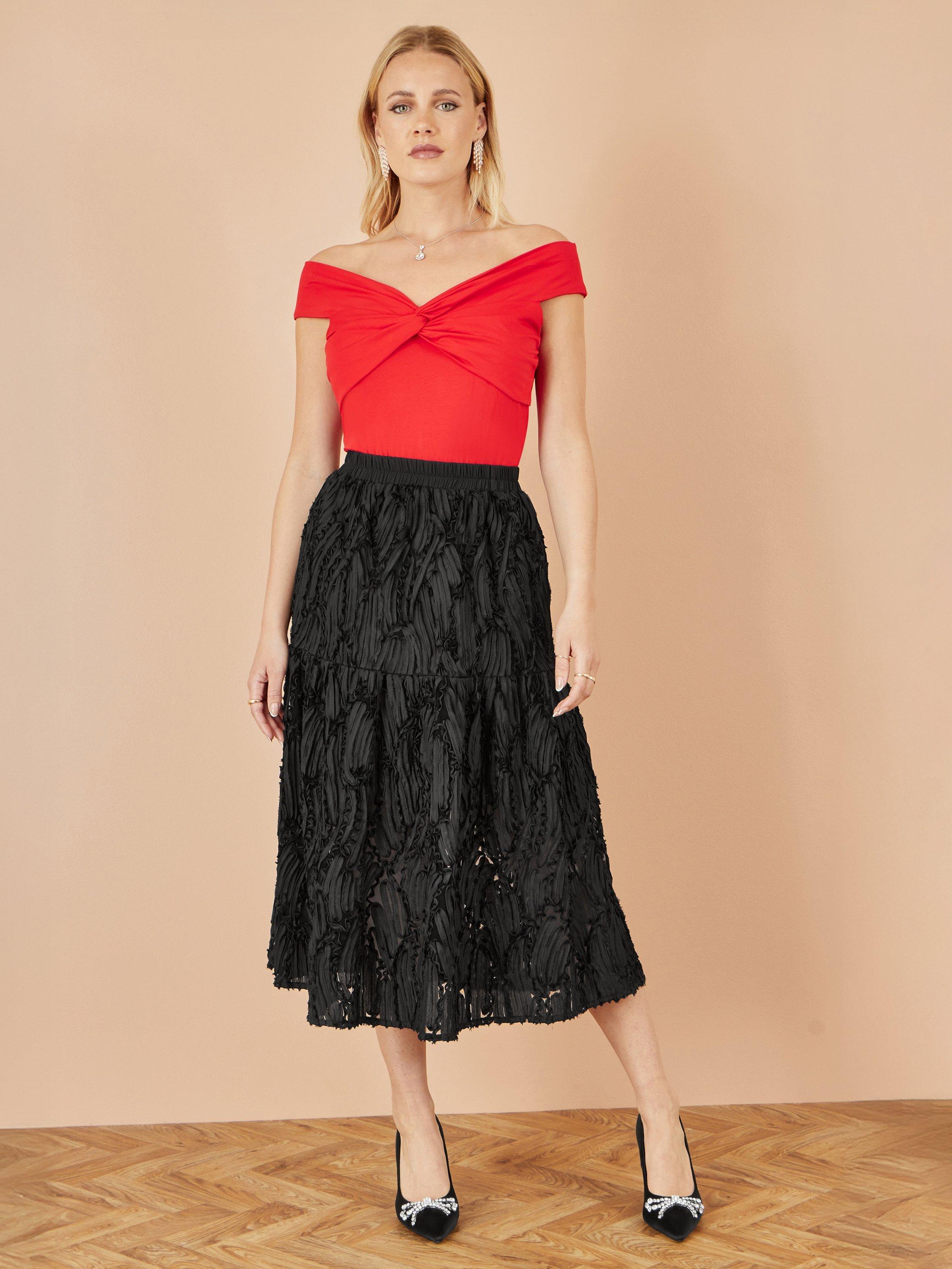 Product image 1 of 3, which shows Yumi Mesh Sequin Midi Skirt, Black, 8