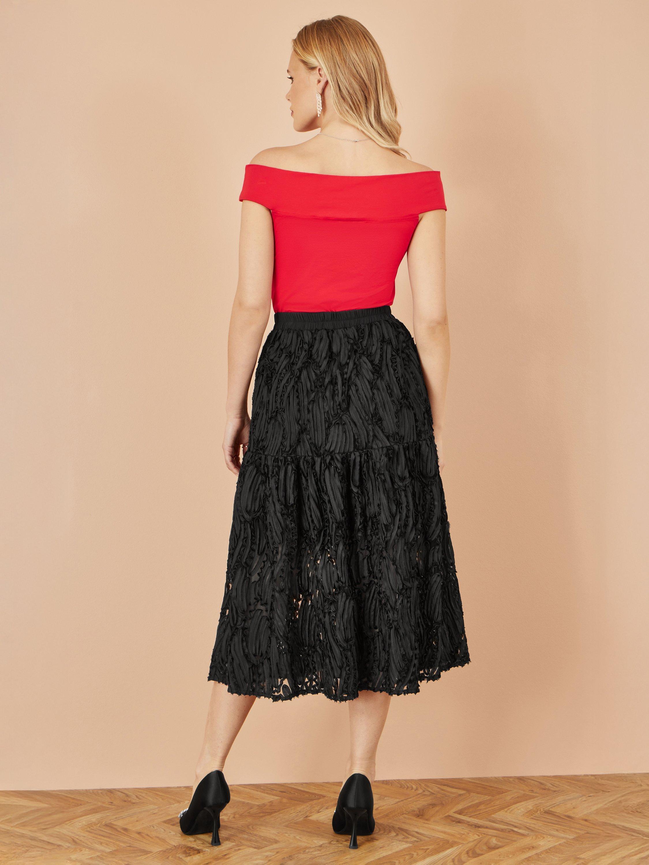 Product image 3 of 3, which shows Yumi Mesh Sequin Midi Skirt, Black, 8
