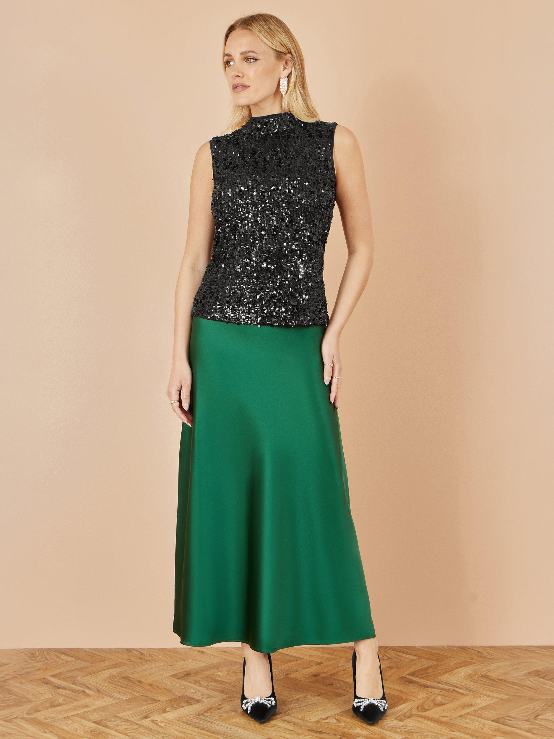 Product image 1 of 3, which shows Yumi Satin Midi Skirt, Green, 8