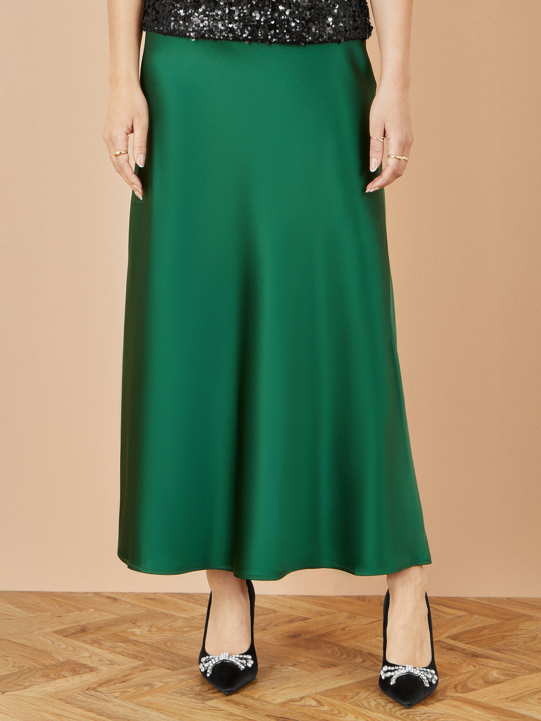 Product image 2 of 3, which shows Yumi Satin Midi Skirt, Green, 8