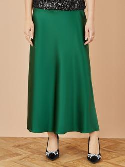 Yumi Satin Midi Skirt - view 2, Green