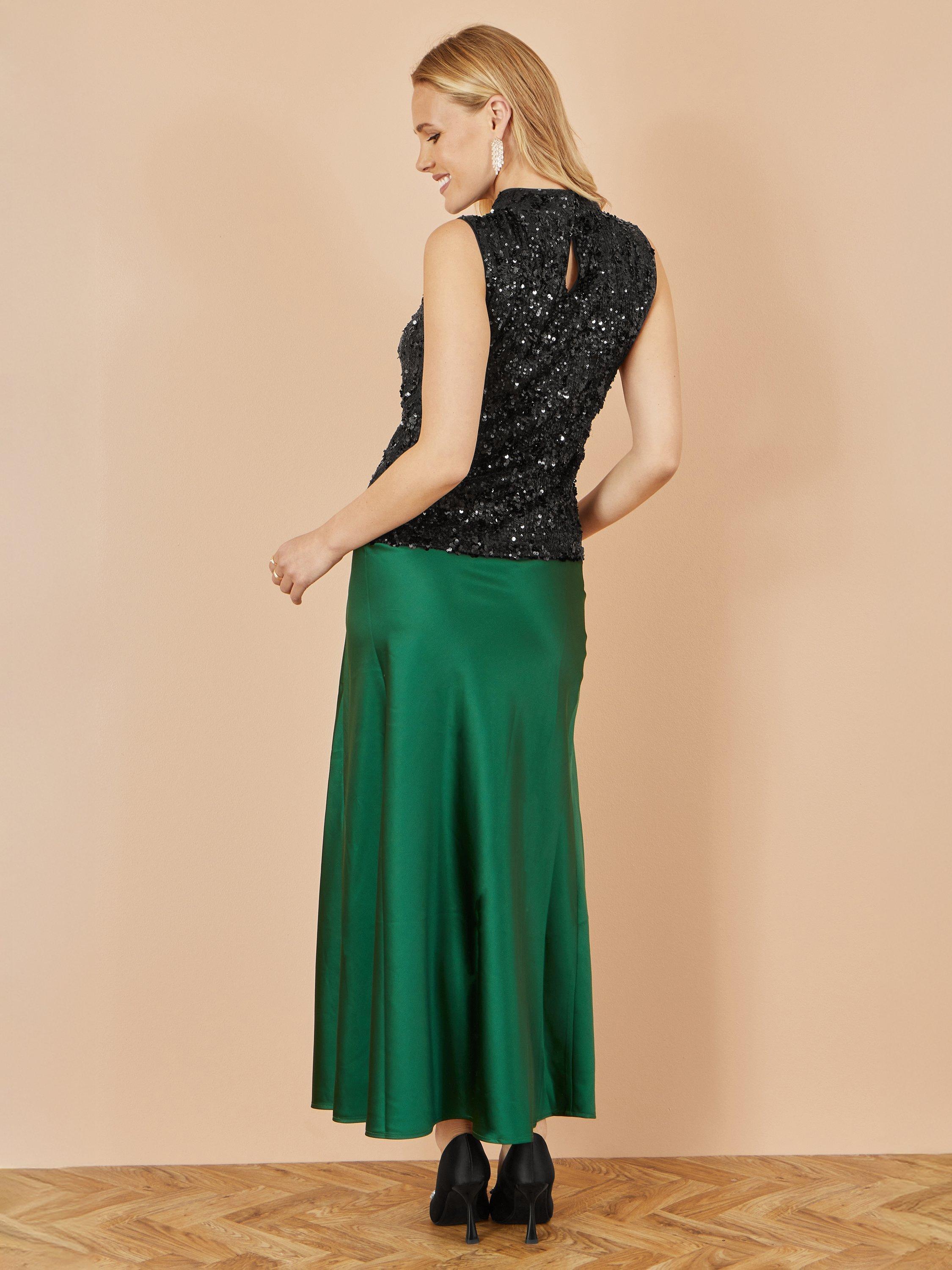 Product image 3 of 3, which shows Yumi Satin Midi Skirt, Green, 8