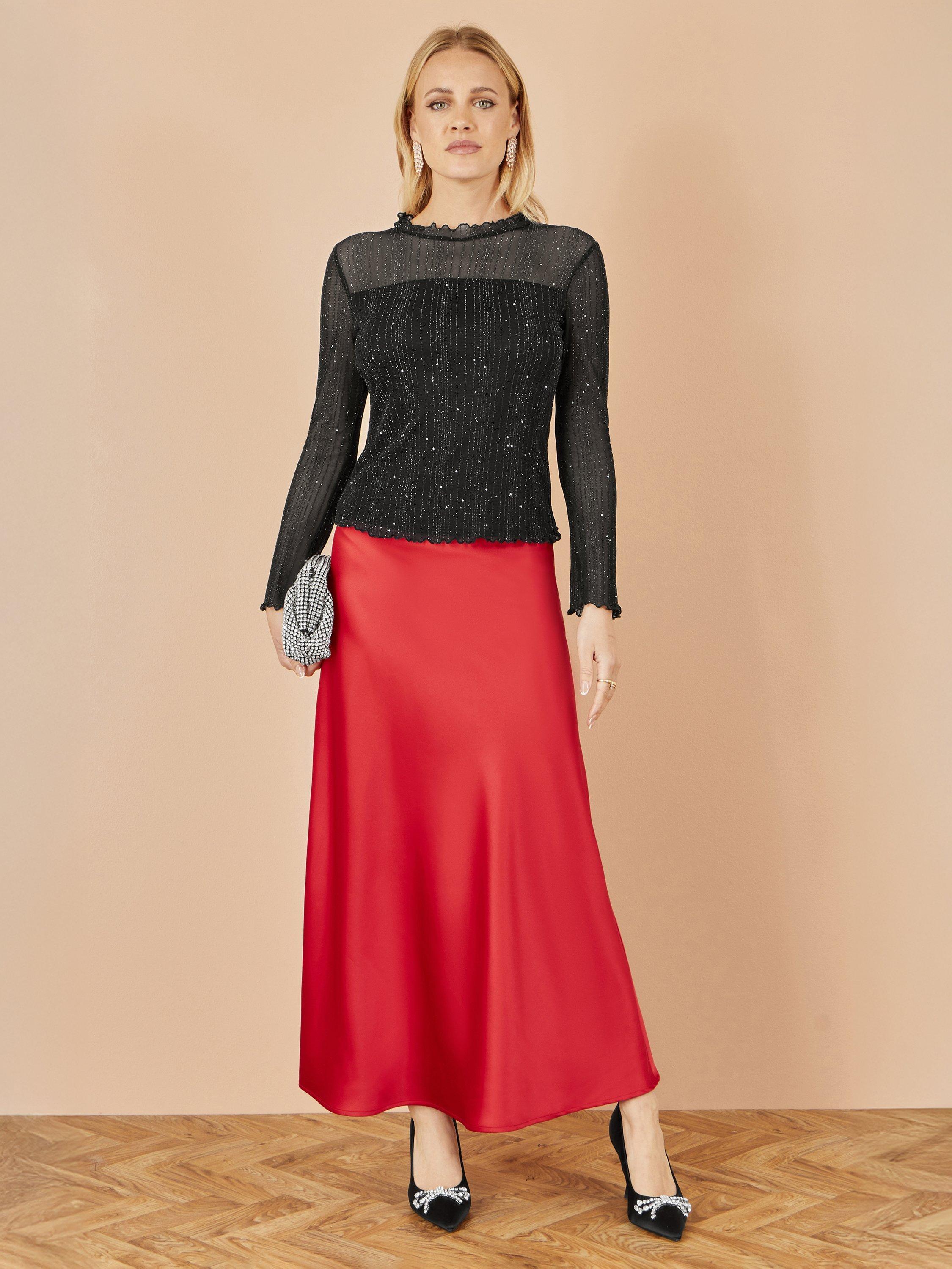 Product image 1 of 3, which shows Yumi Satin Midi Skirt, Red, 8