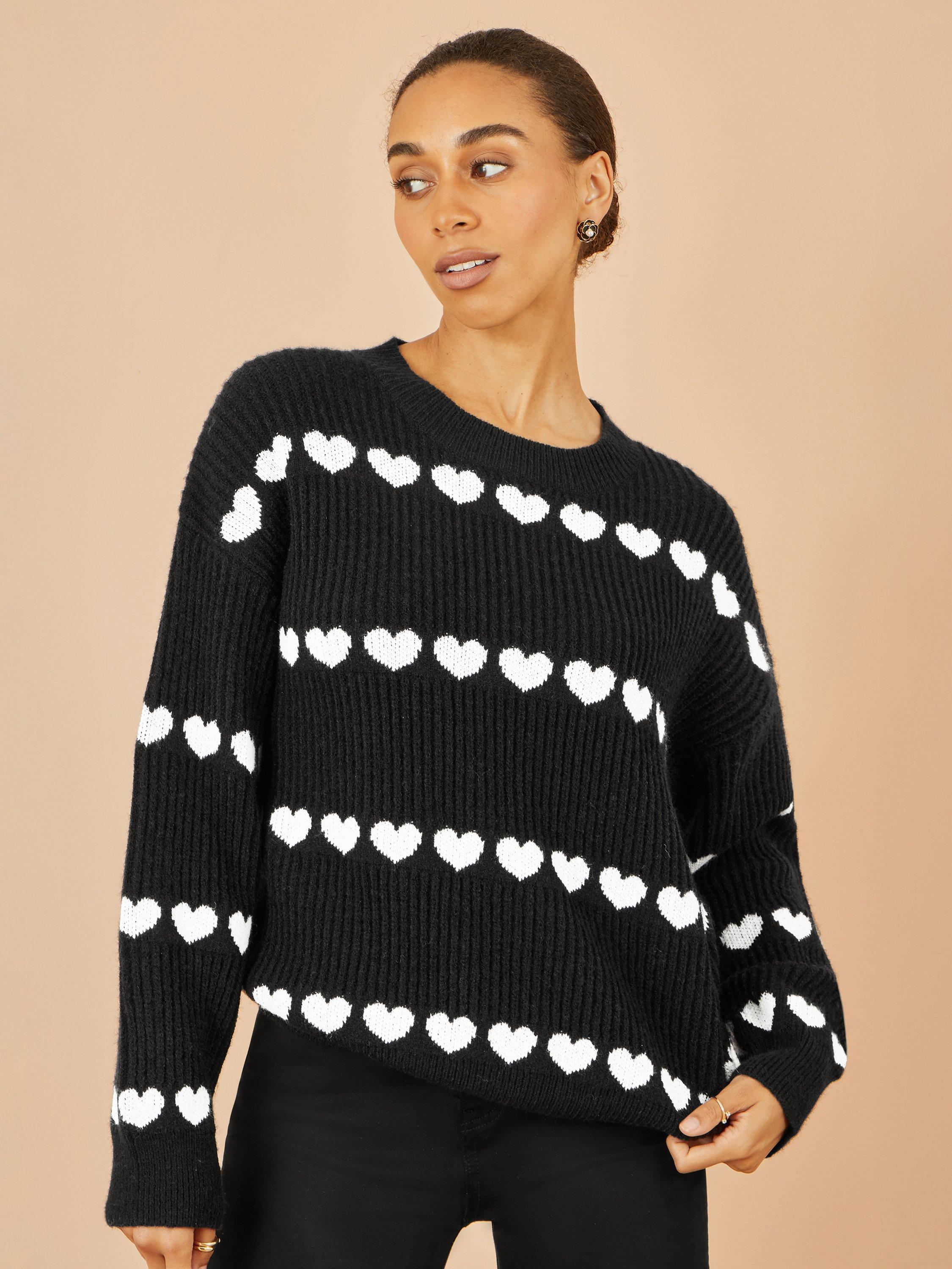 Product image 1 of 4, which shows Yumi Heart Stripe Jumper, Black, S-M