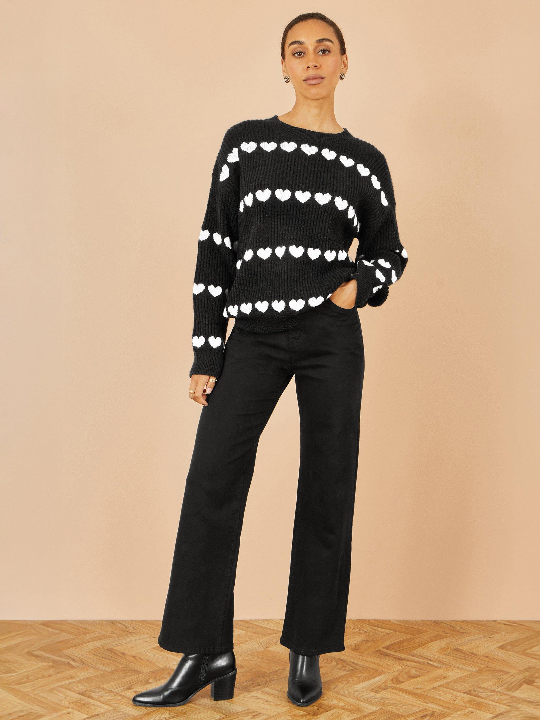 Product image 2 of 4, which shows Yumi Heart Stripe Jumper, Black, S-M