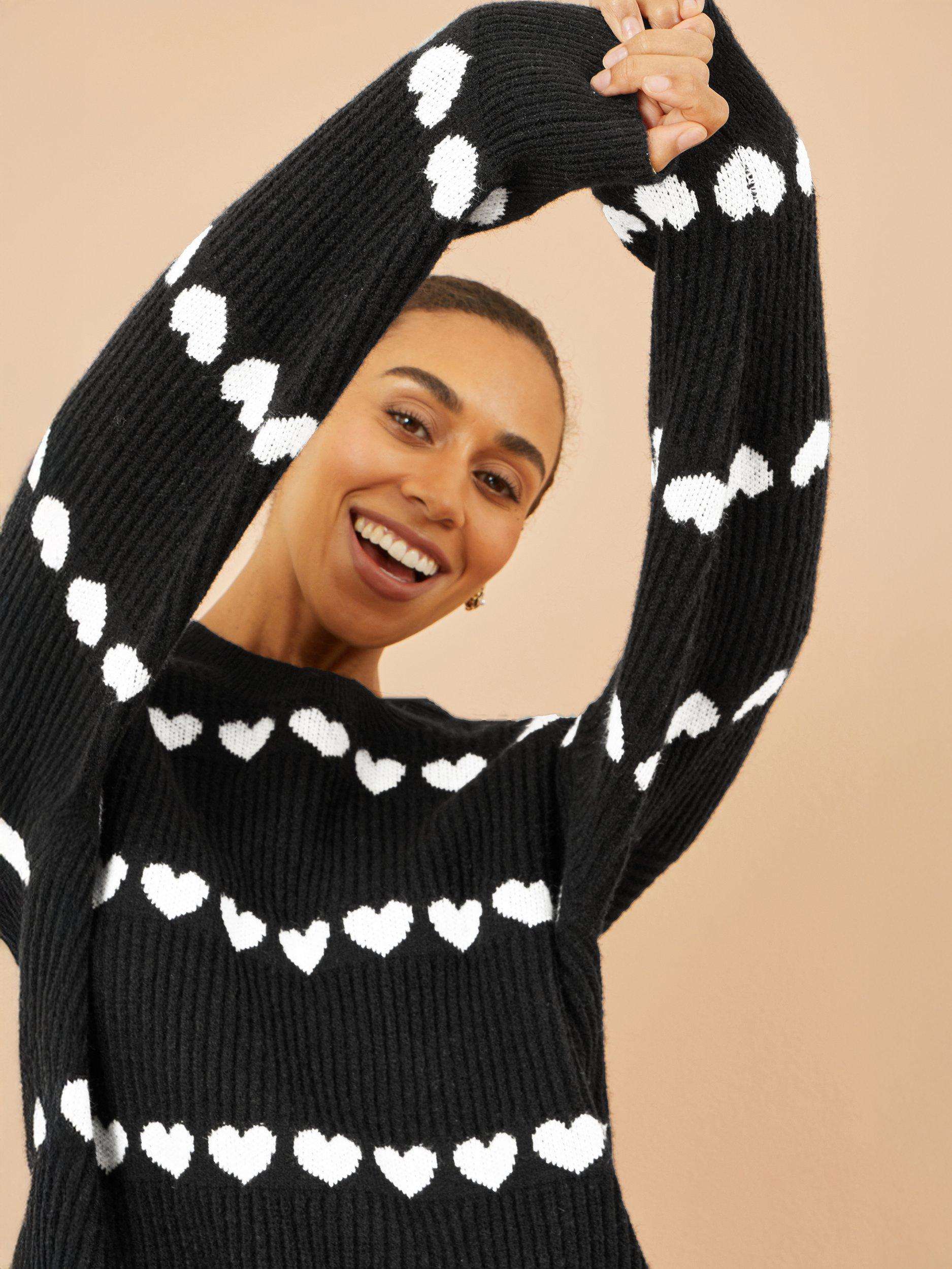 Product image 3 of 4, which shows Yumi Heart Stripe Jumper, Black, S-M