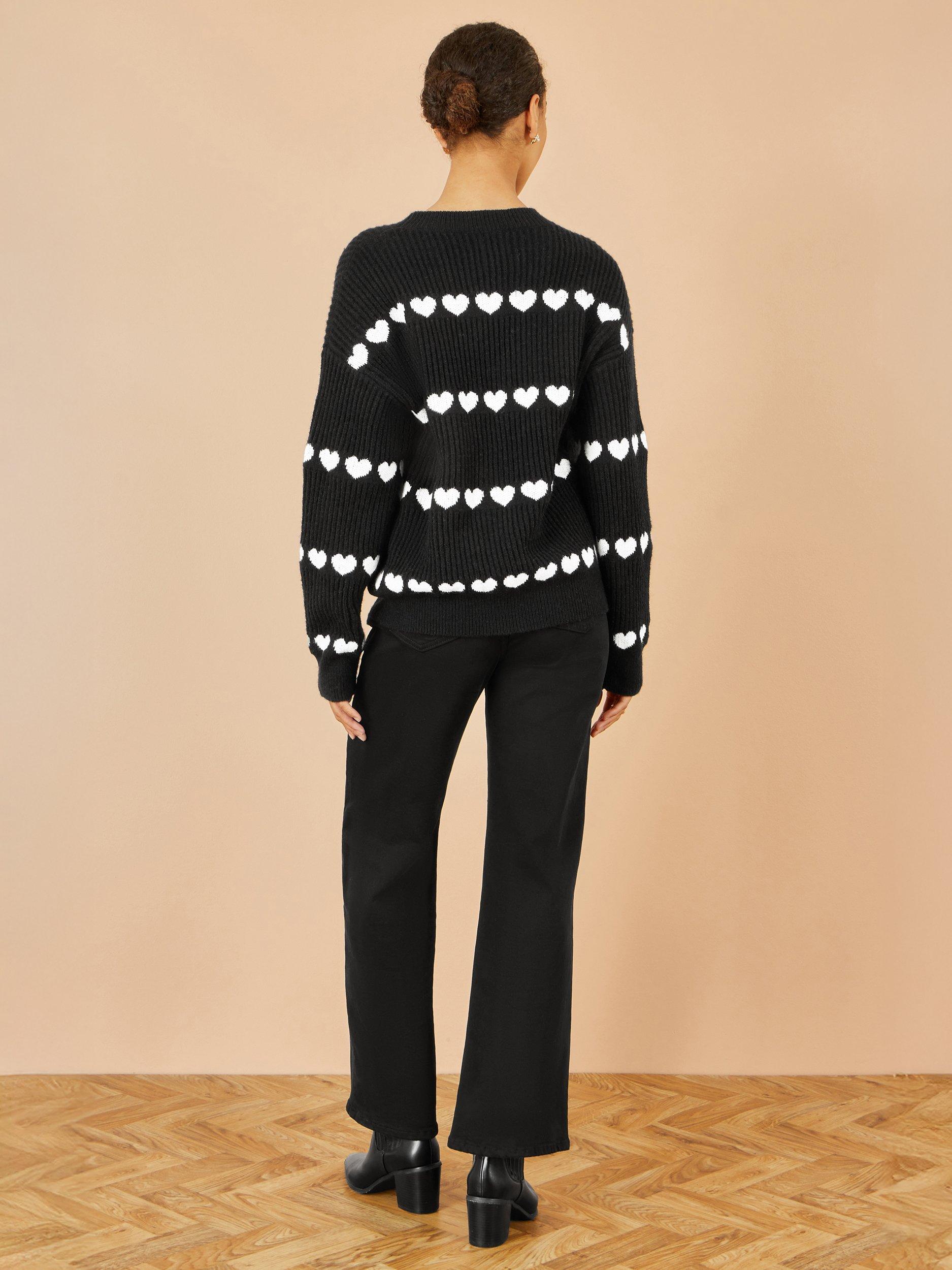 Product image 4 of 4, which shows Yumi Heart Stripe Jumper, Black, S-M