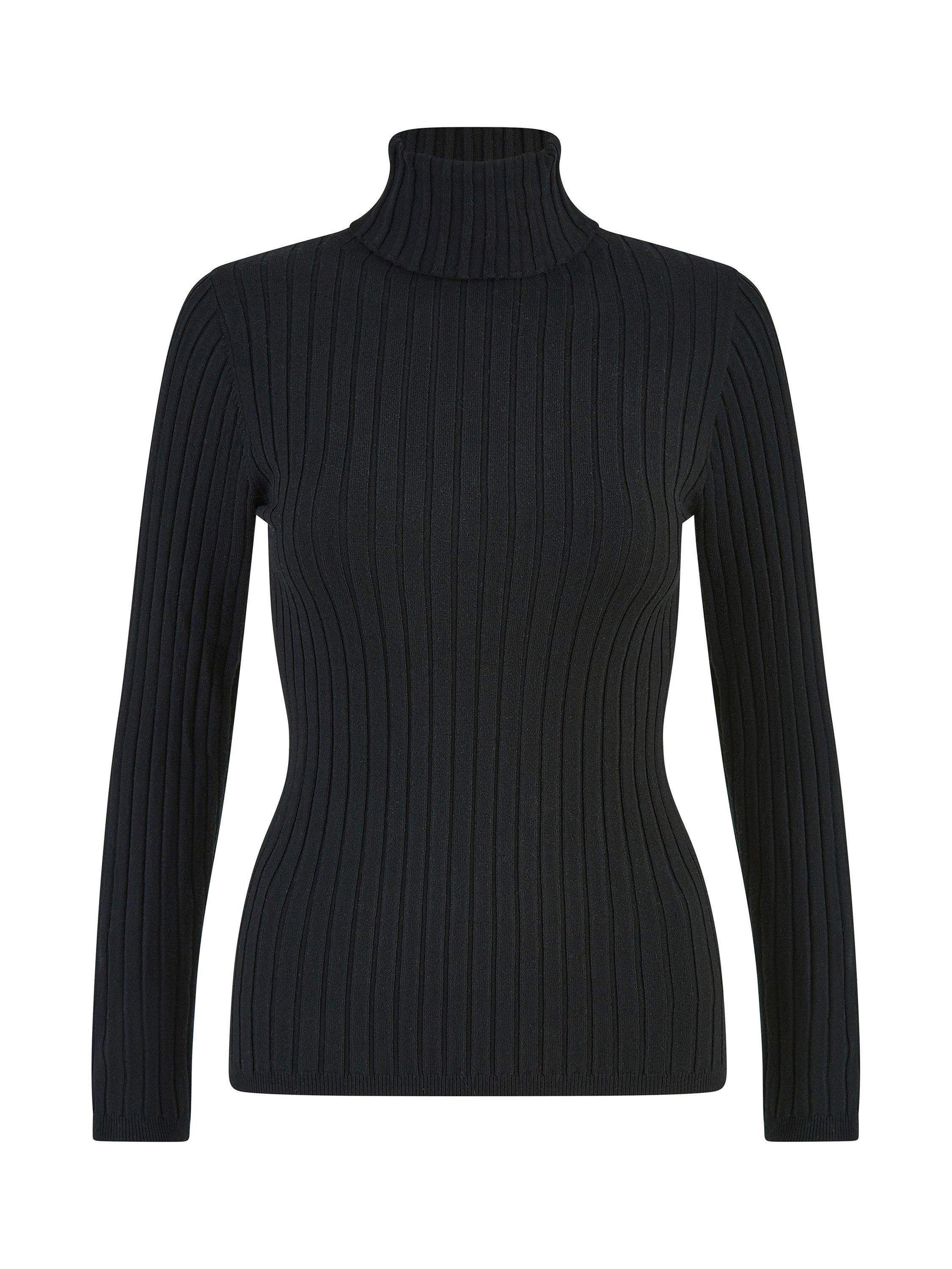 Product image 5 of 5, which shows Yumi Ribbed Roll Neck Jumper, Black, XS