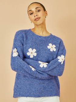 Yumi Crochet Flower Relaxed Fit Jumper, Blue, Blue