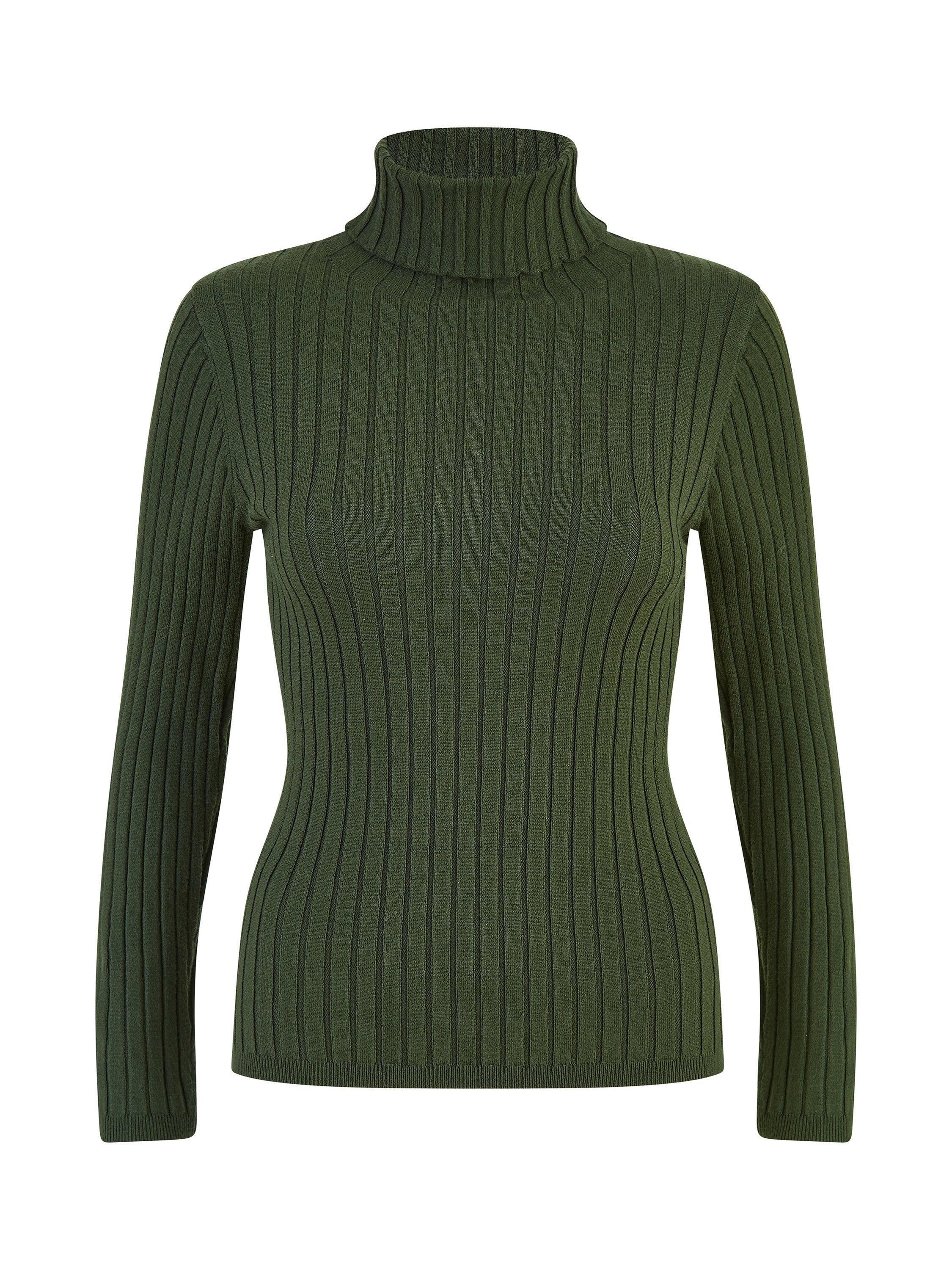 Product image 5 of 5, which shows Yumi Ribbed Roll Neck Jumper, Green, XS