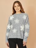 Yumi Crochet Flowers Relaxed Fit Jumper, Grey