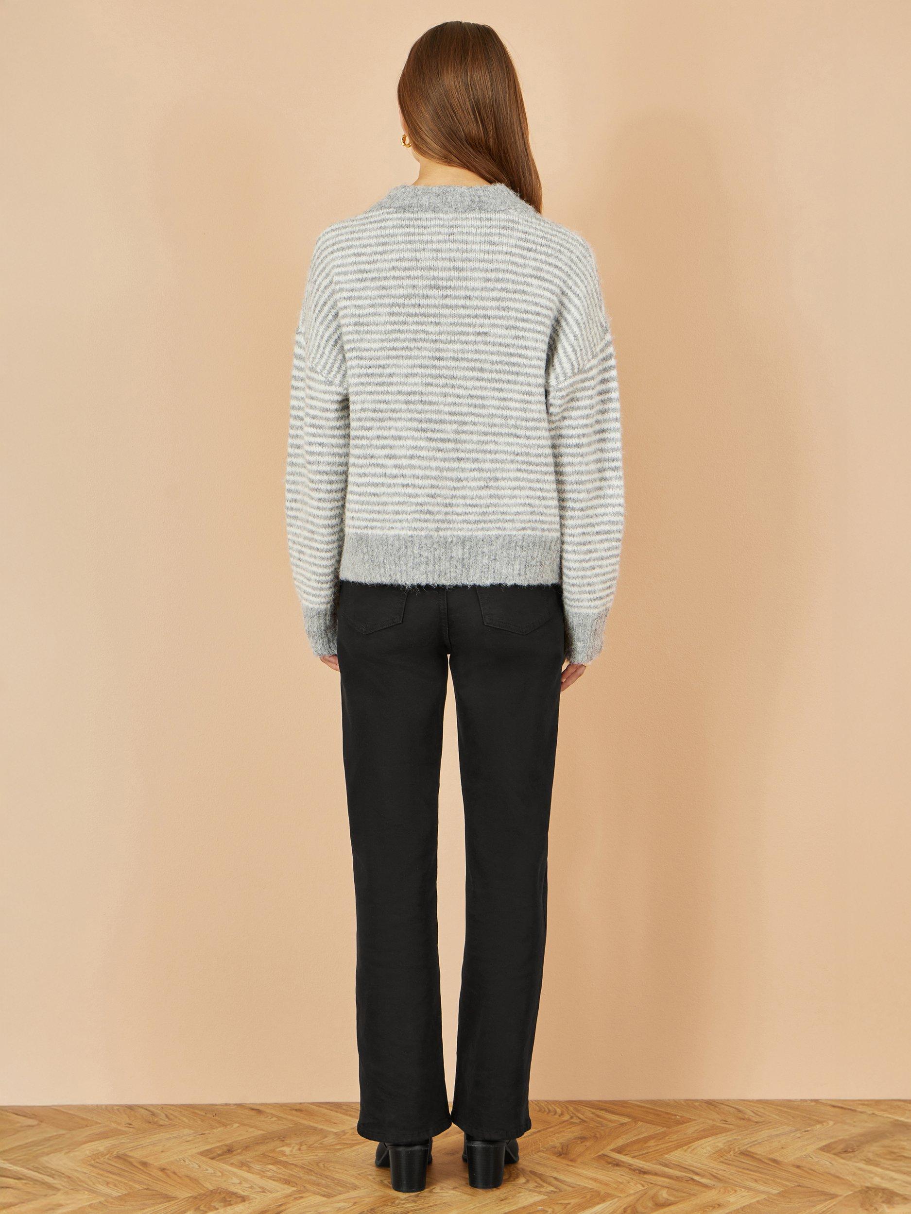 Product image 4 of 4, which shows Yumi Floral Applique Stripe Jumper, Grey, S
