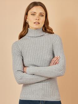 Yumi Ribbed Roll Neck Jumper, Grey