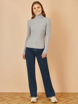 Yumi Ribbed Roll Neck Jumper - view 2, Grey