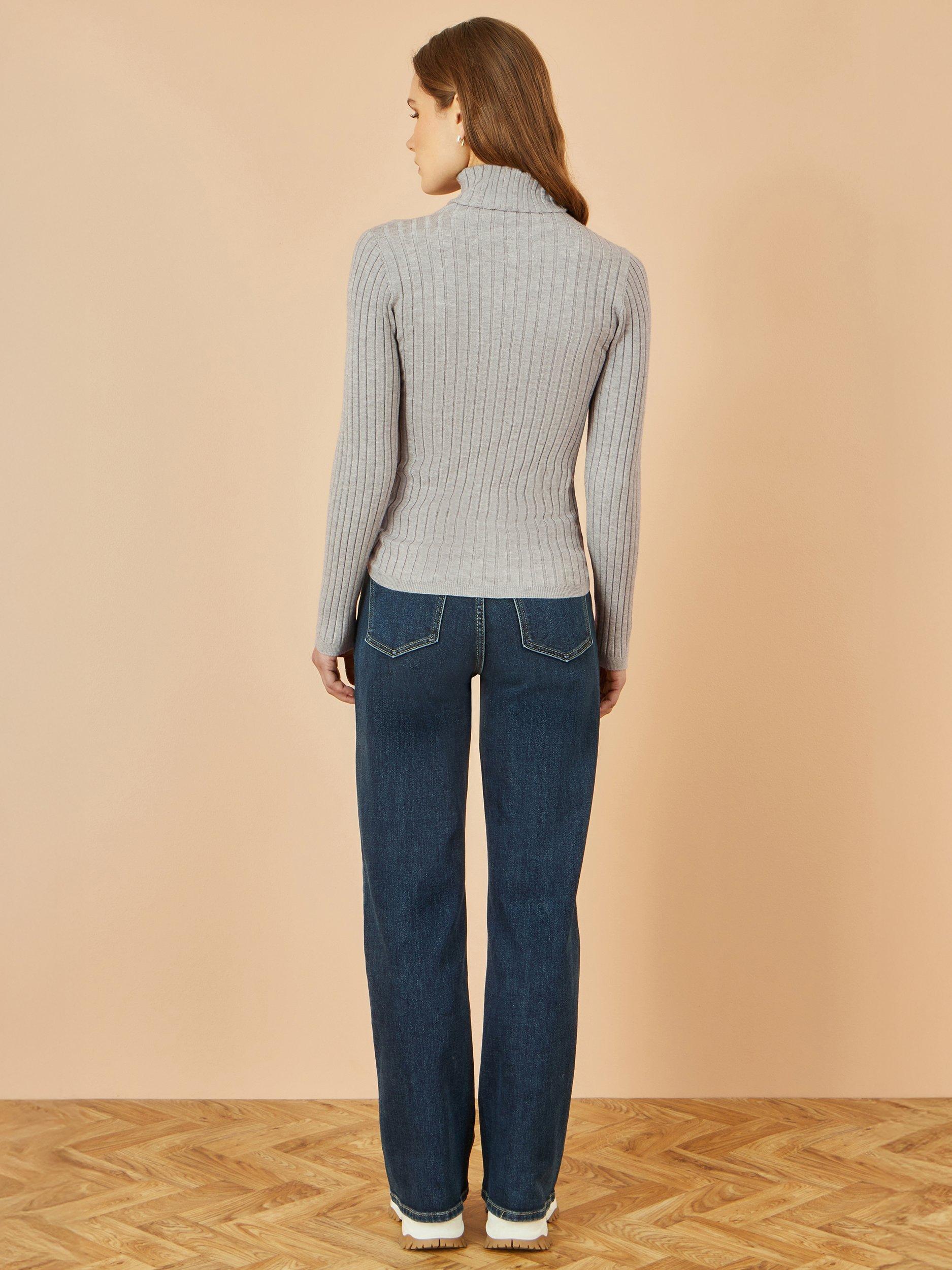 Product image 4 of 4, which shows Yumi Ribbed Roll Neck Jumper, Grey, XS