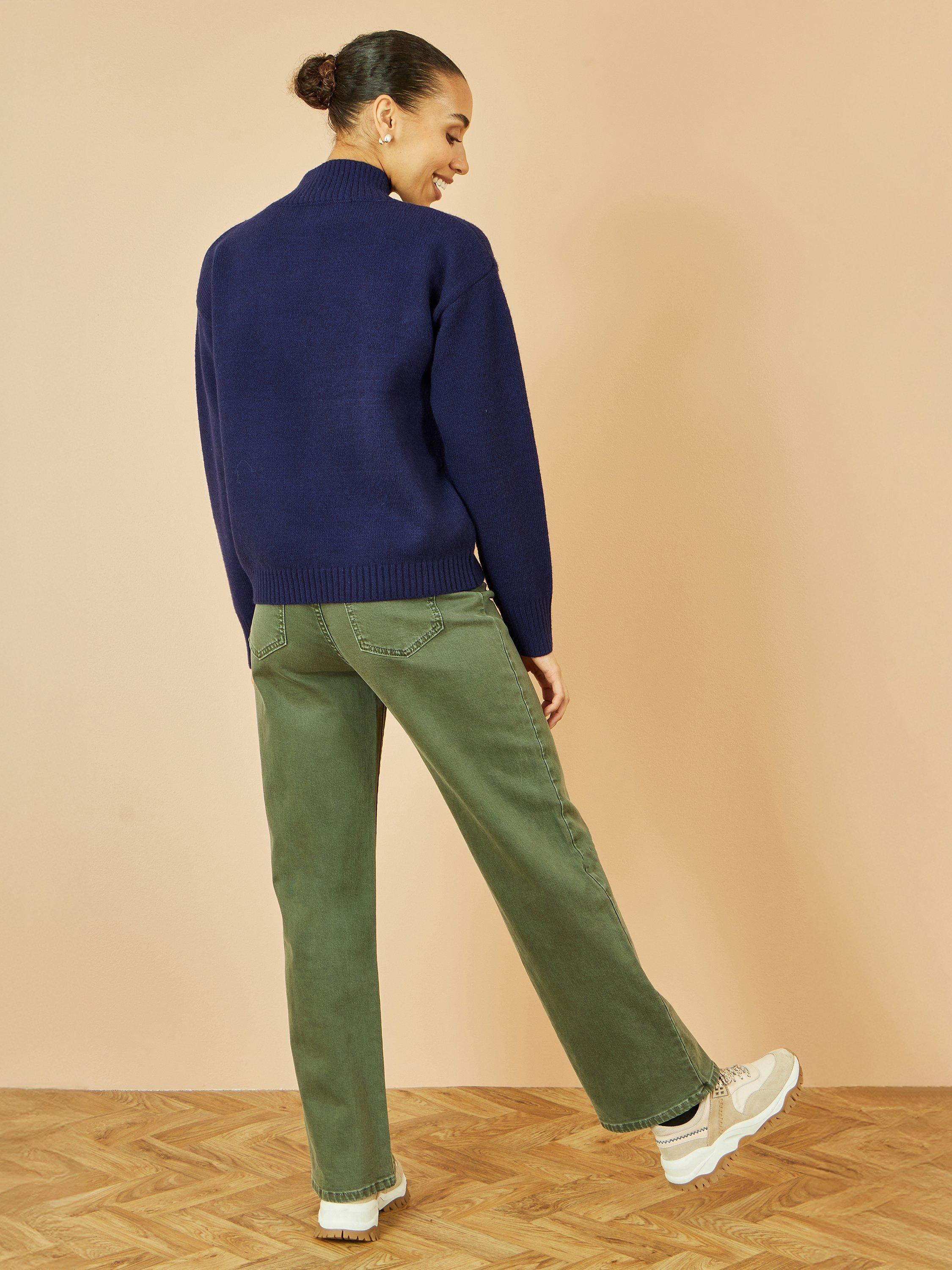 Product image 4 of 5, which shows Yumi Applique Flowers High Neck Jumper, Navy, S