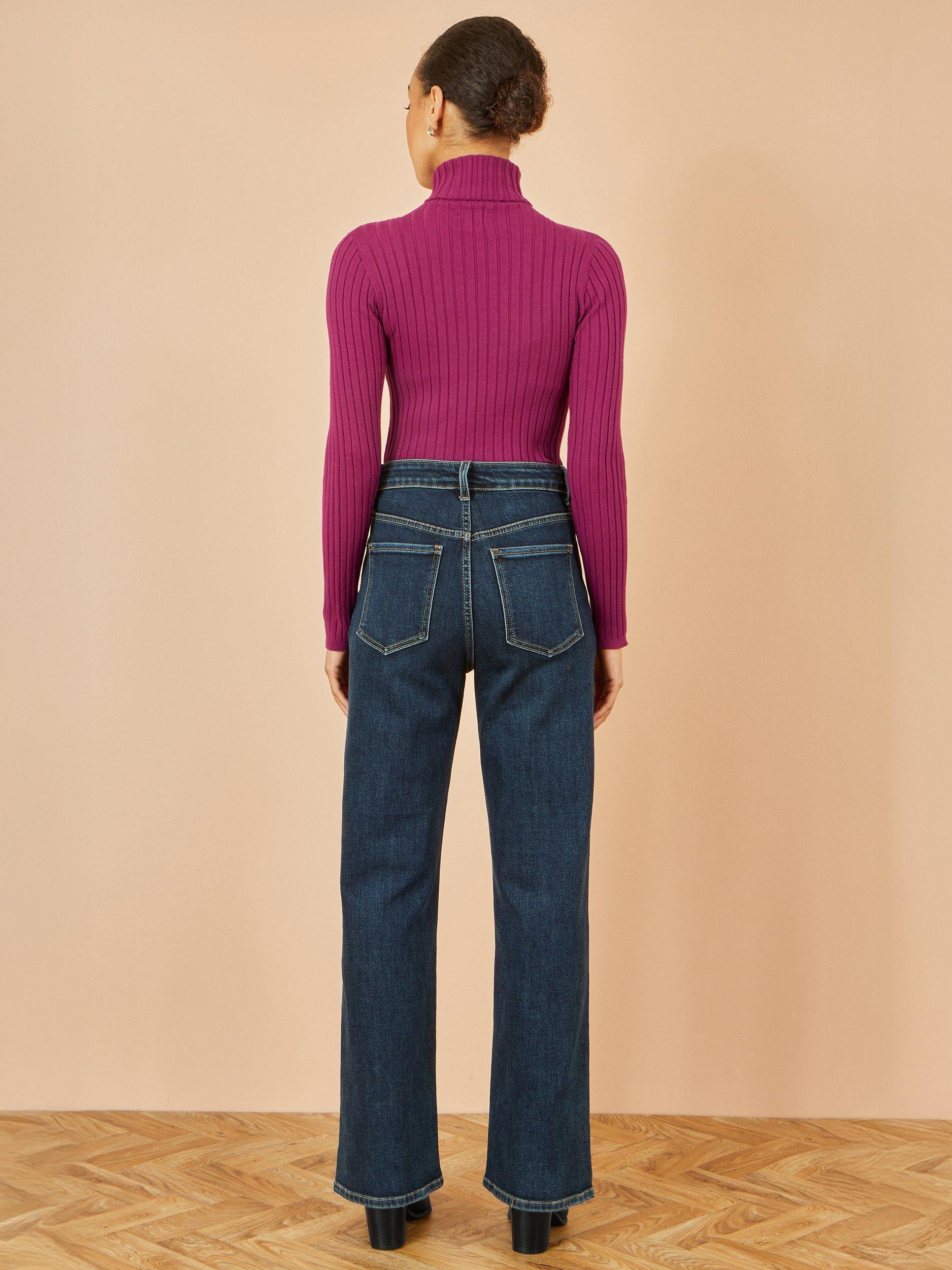 Product image 4 of 4, which shows Yumi Ribbed Roll Neck Jumper, Plum, XS