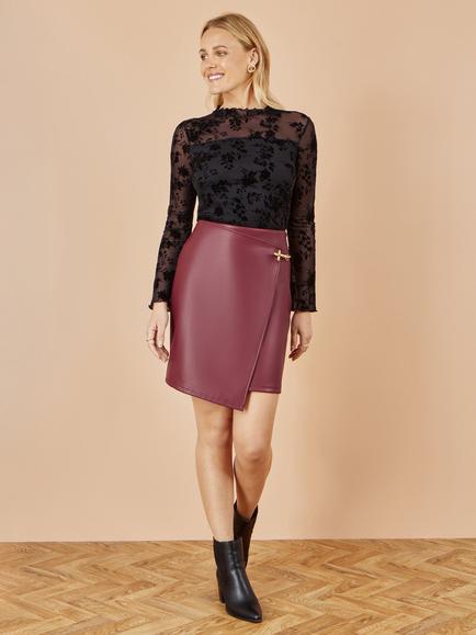 Yumi Flocked Floral Mesh Top, Black - view 2, Black