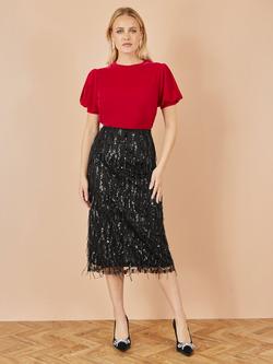 Yumi Velvet Puff Sleeve Top, Red - view 2, Red