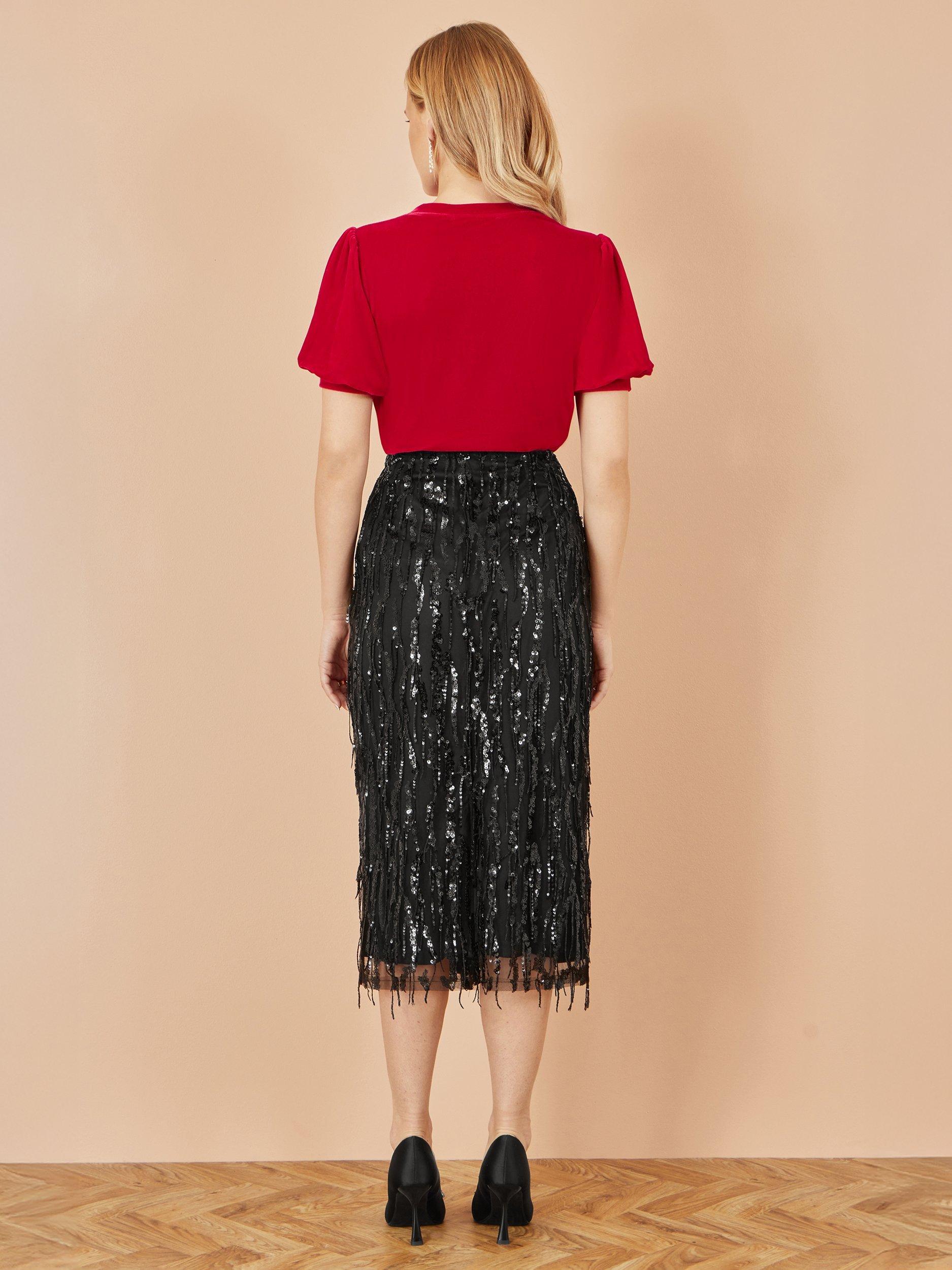 Product image 5 of 5, which shows Yumi Velvet Puff Sleeve Top, Red, 8