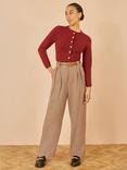 Yumi Check Wide Leg Trousers, Brown