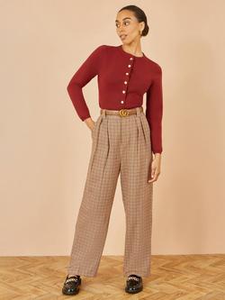 Yumi Check Wide Leg Trousers, Brown, Brown