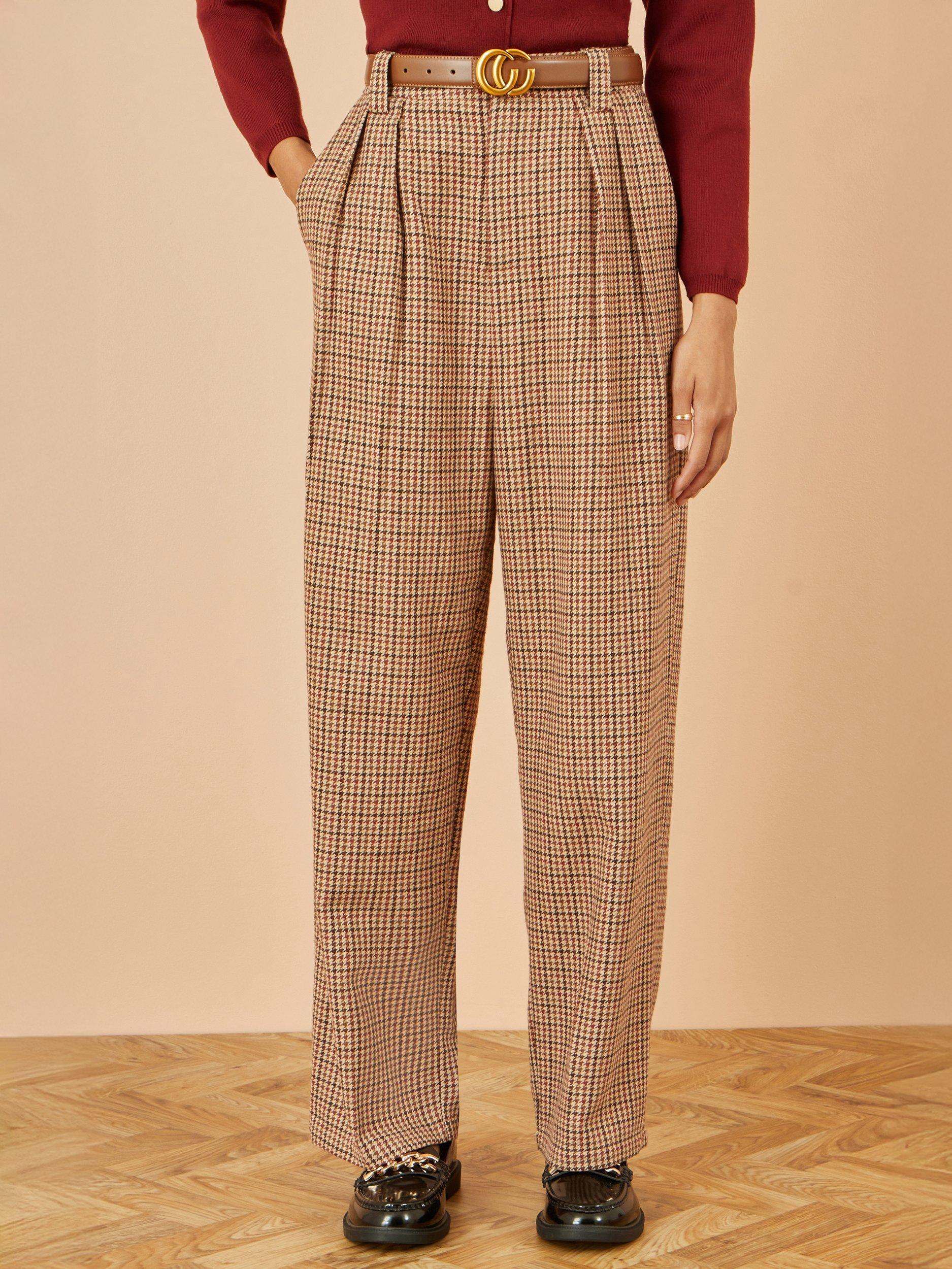 Product image 2 of 3, which shows Yumi Check Wide Leg Trousers, Brown, 8