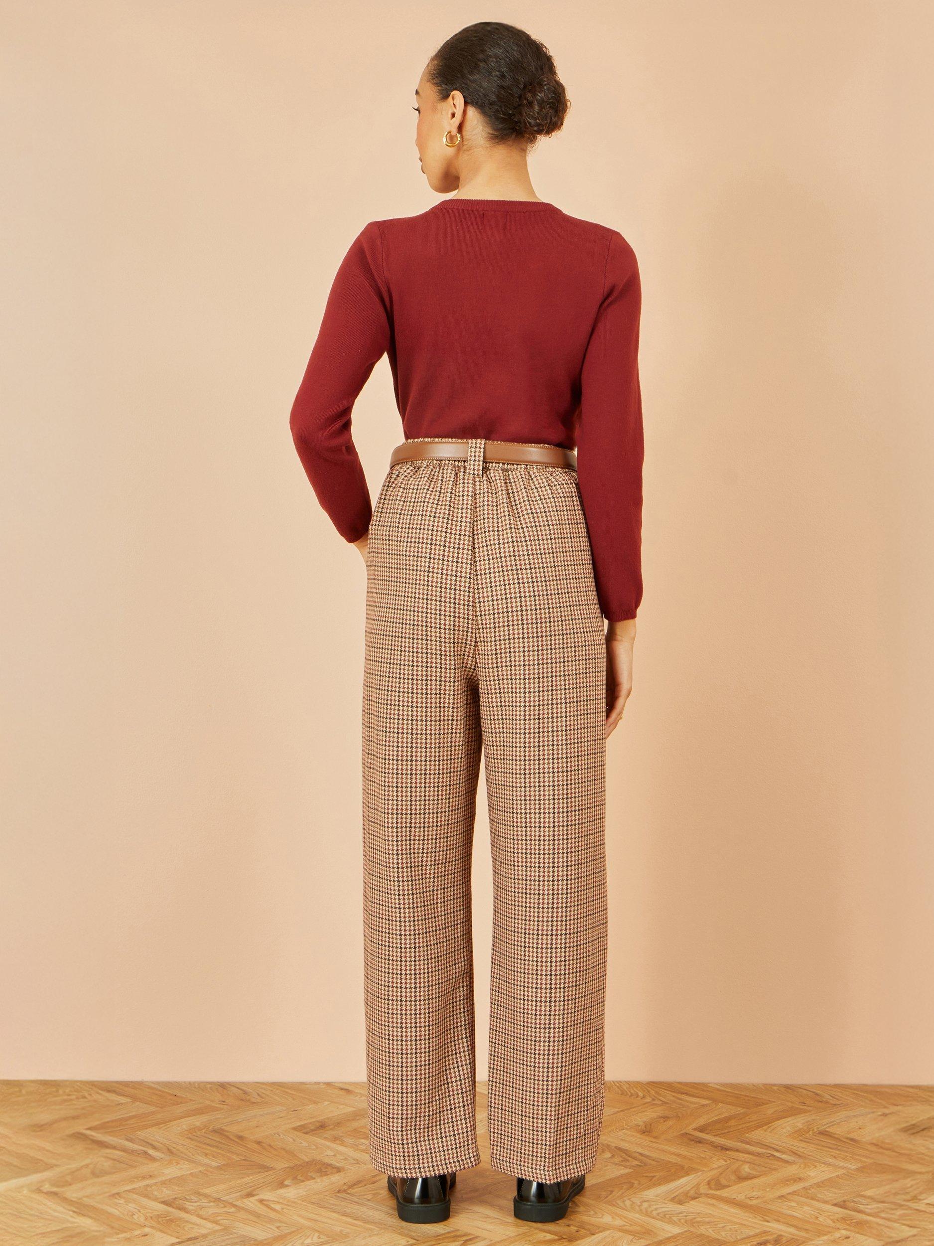 Product image 3 of 3, which shows Yumi Check Wide Leg Trousers, Brown, 8
