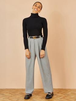 Yumi Check Wide Leg Trousers, Black, Black