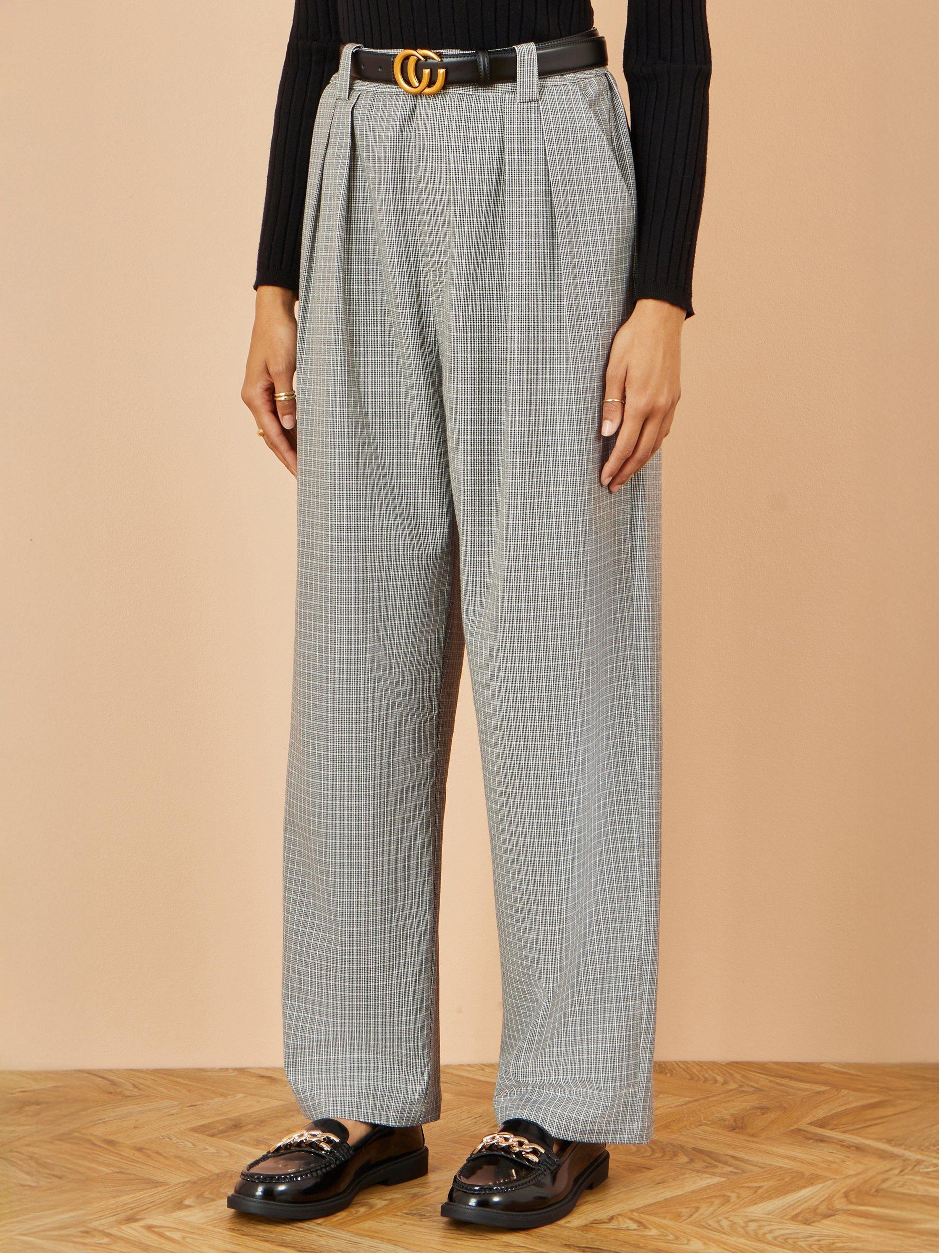 Product image 2 of 5, which shows Yumi Check Wide Leg Trousers, Black, 8