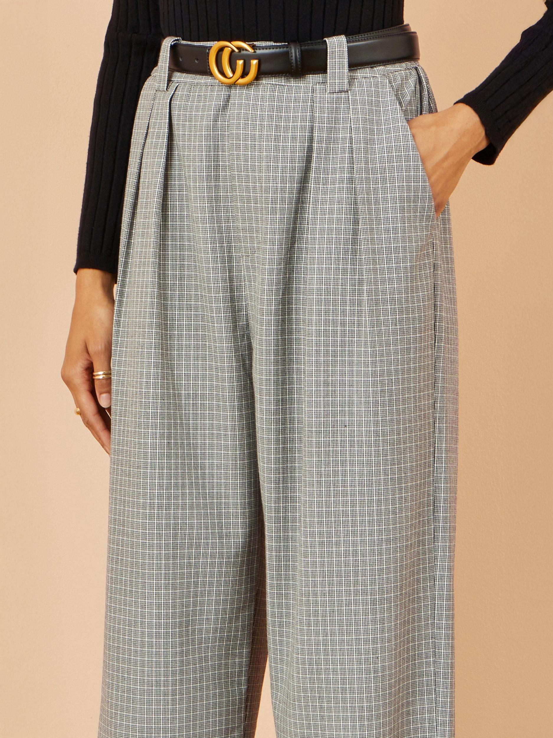 Product image 3 of 5, which shows Yumi Check Wide Leg Trousers, Black, 8