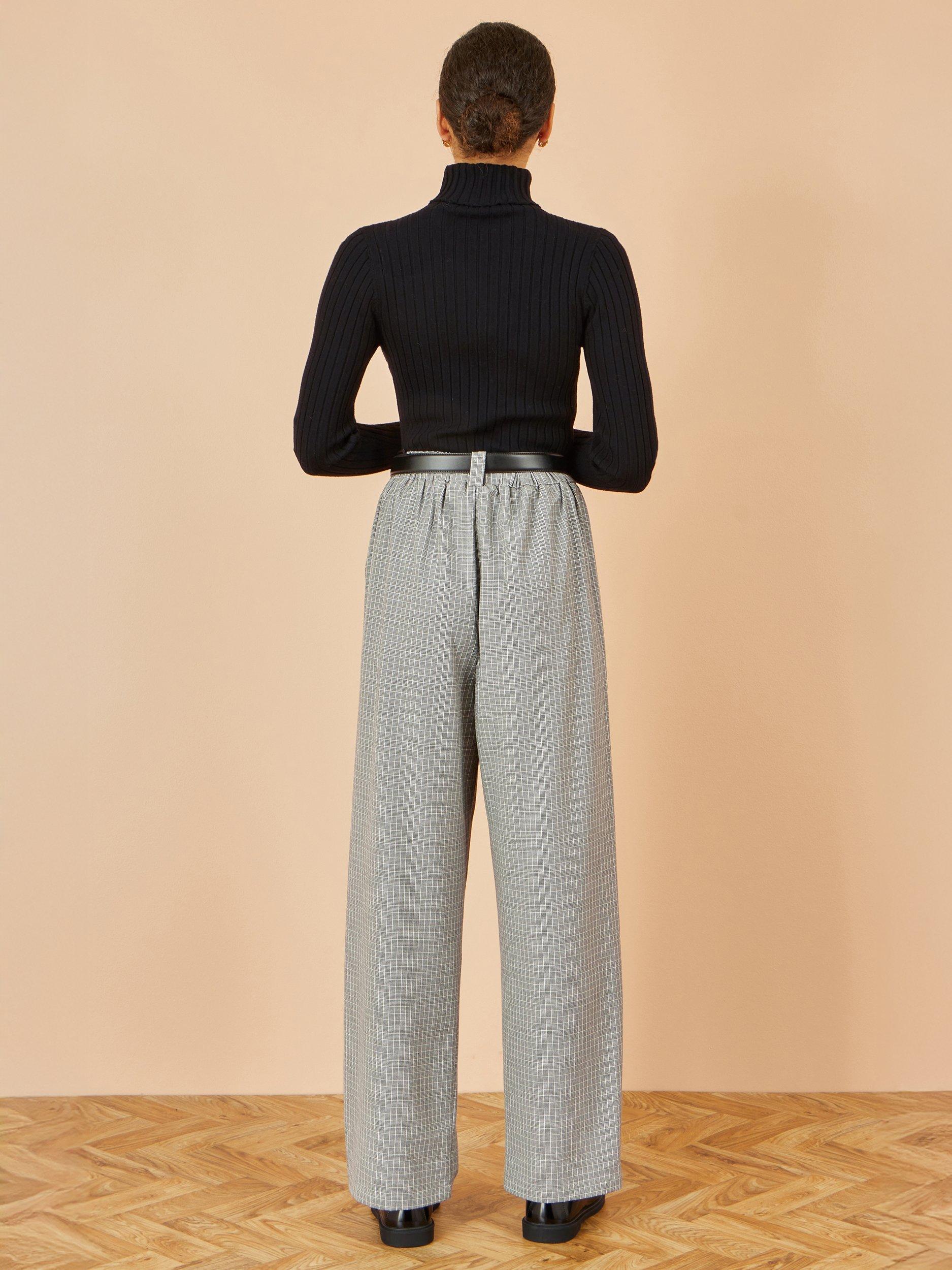 Product image 5 of 5, which shows Yumi Check Wide Leg Trousers, Black, 8