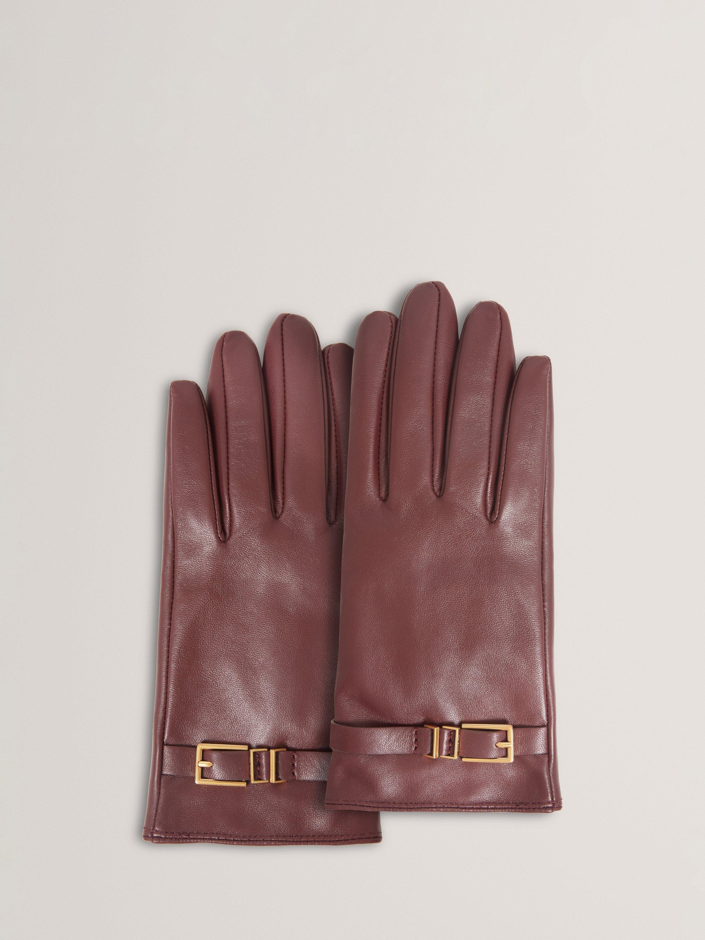 Product image 1 of 4, which shows Ted Baker Jilla Leather Gloves, Burgundy, S-M