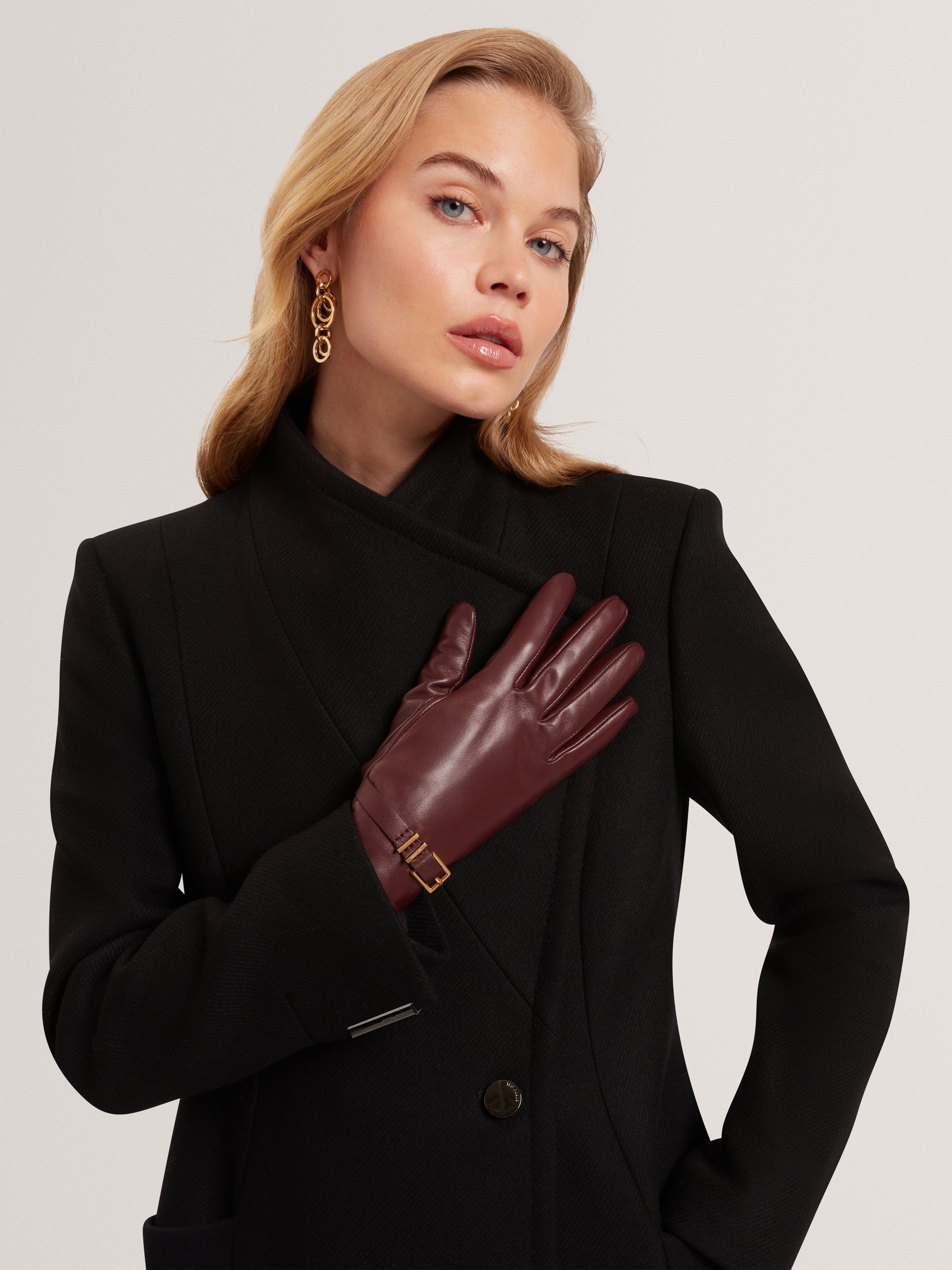 Product image 2 of 4, which shows Ted Baker Jilla Leather Gloves, Burgundy, S-M