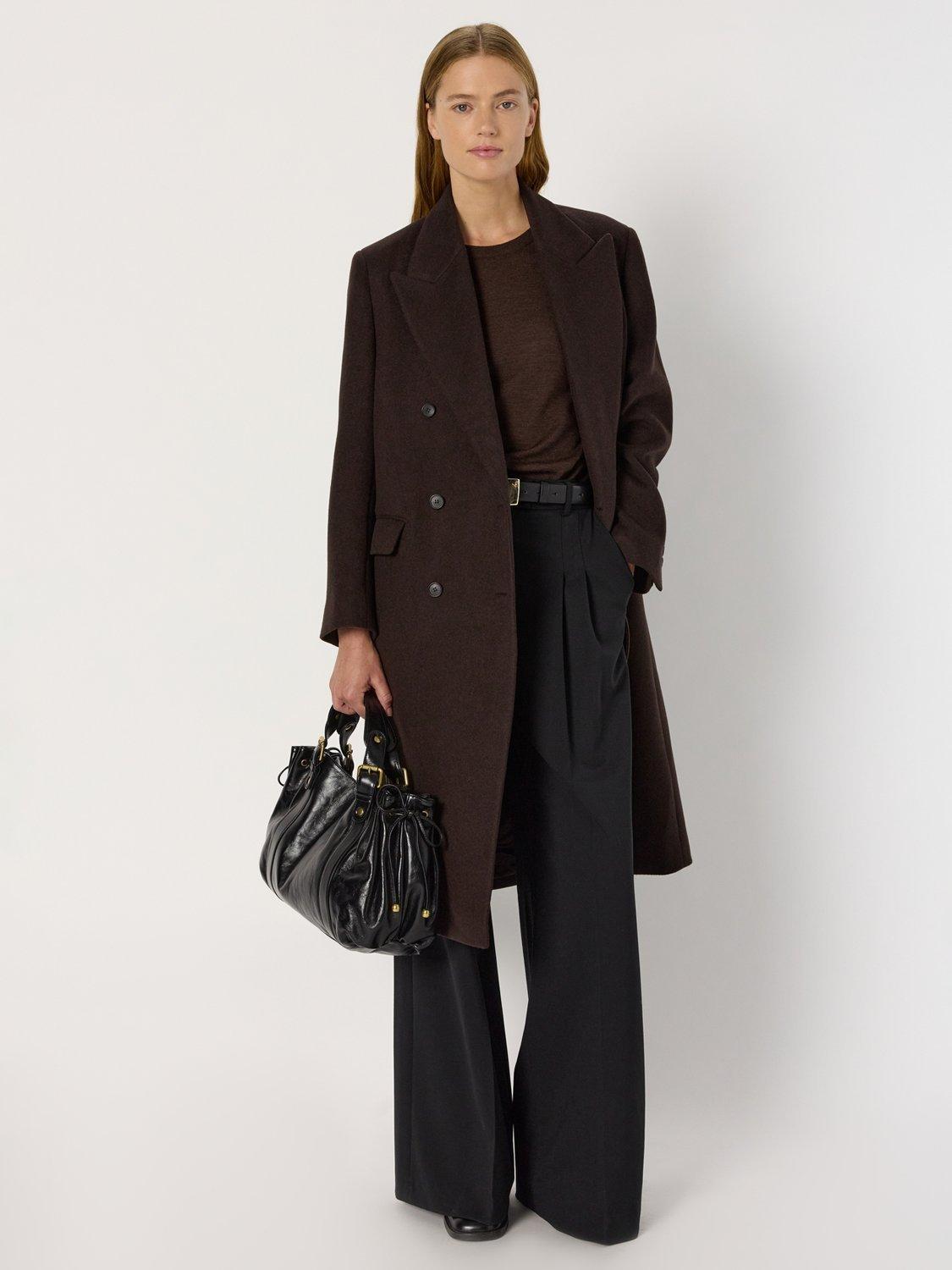 Product image 1 of 6, which shows Gerard Darel Moira Mid-Length Double-Breasted Wool Blend Coat, Brown, 16