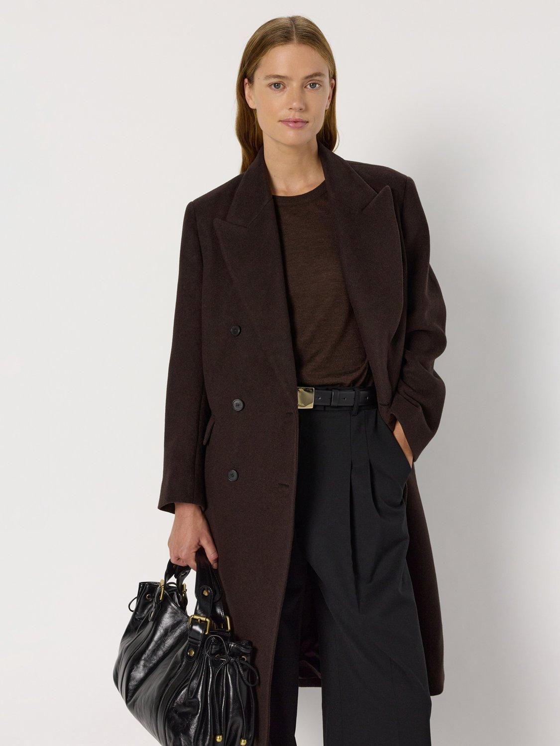 Product image 5 of 6, which shows Gerard Darel Moira Mid-Length Double-Breasted Wool Blend Coat, Brown, 16