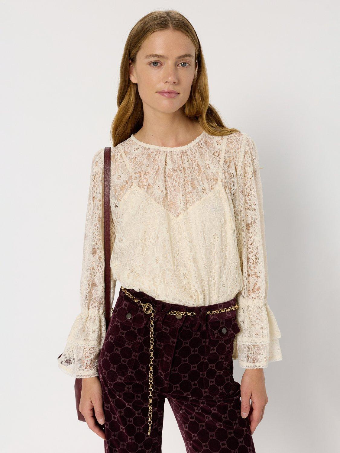 Product image 1 of 1, which shows Gerard Darel Alexandra Lace Top, Ecru, 6