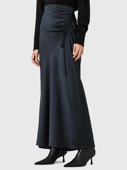 AllSaints Alexia Ruched Maxi Skirt, Blue Mid, Blue Mid