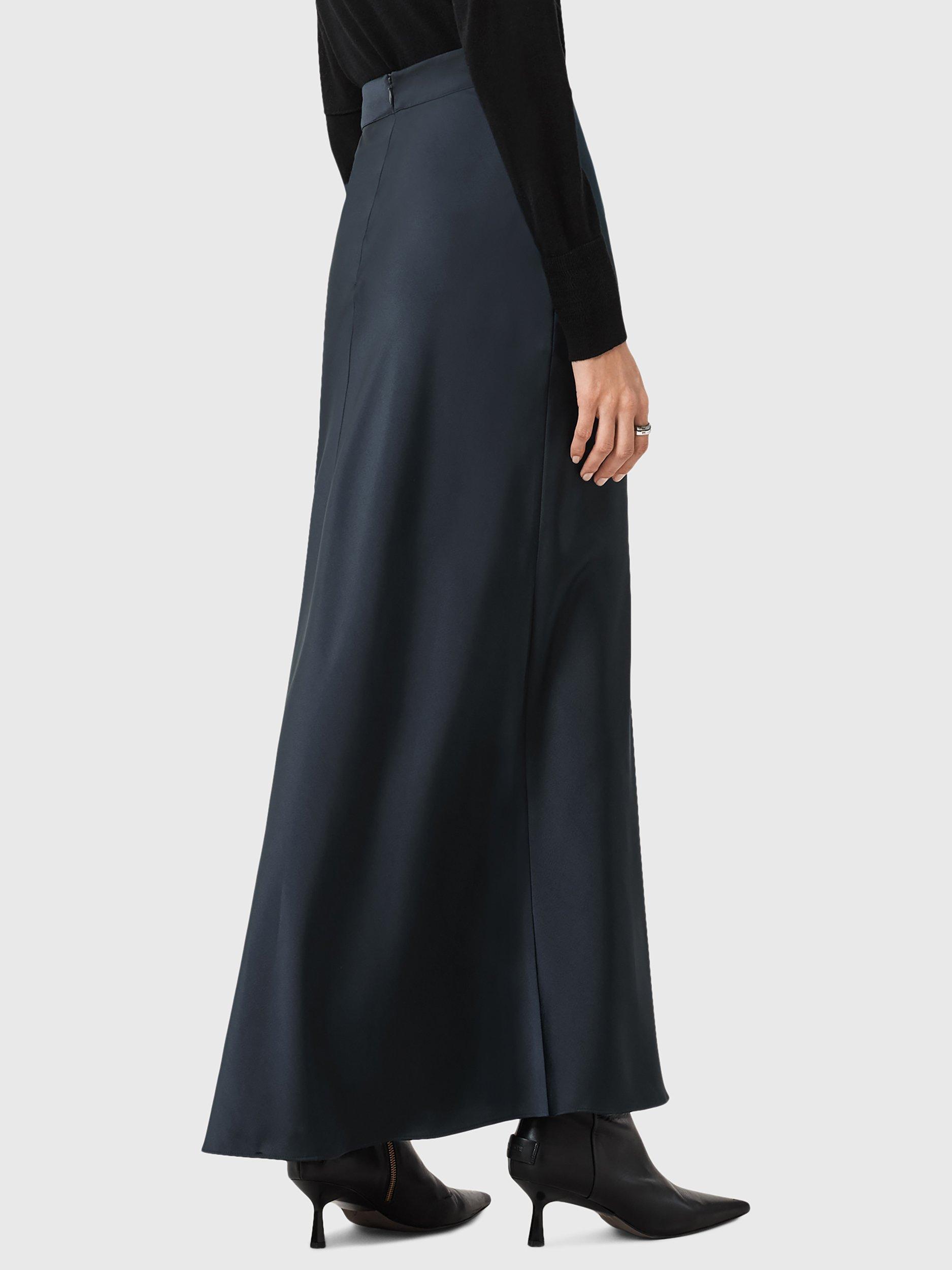 Product image 2 of 7, which shows AllSaints Alexia Ruched Maxi Skirt, Blue Mid, 6