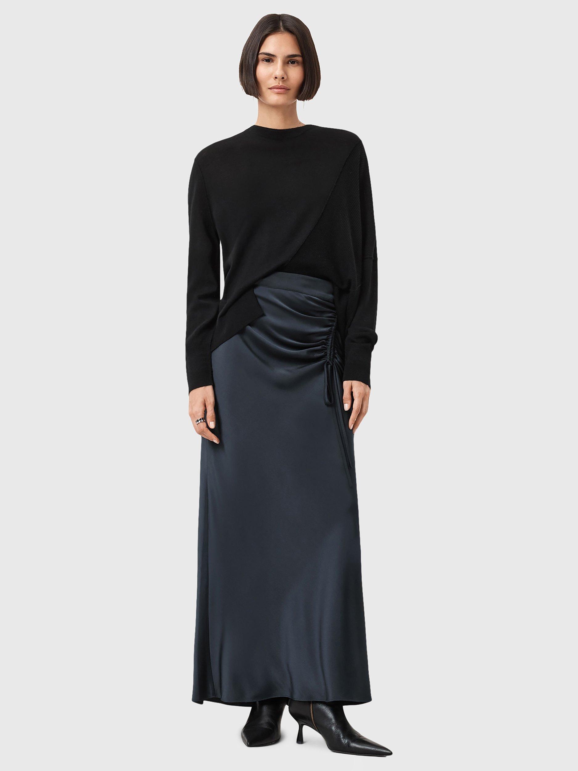 Product image 3 of 7, which shows AllSaints Alexia Ruched Maxi Skirt, Blue Mid, 6