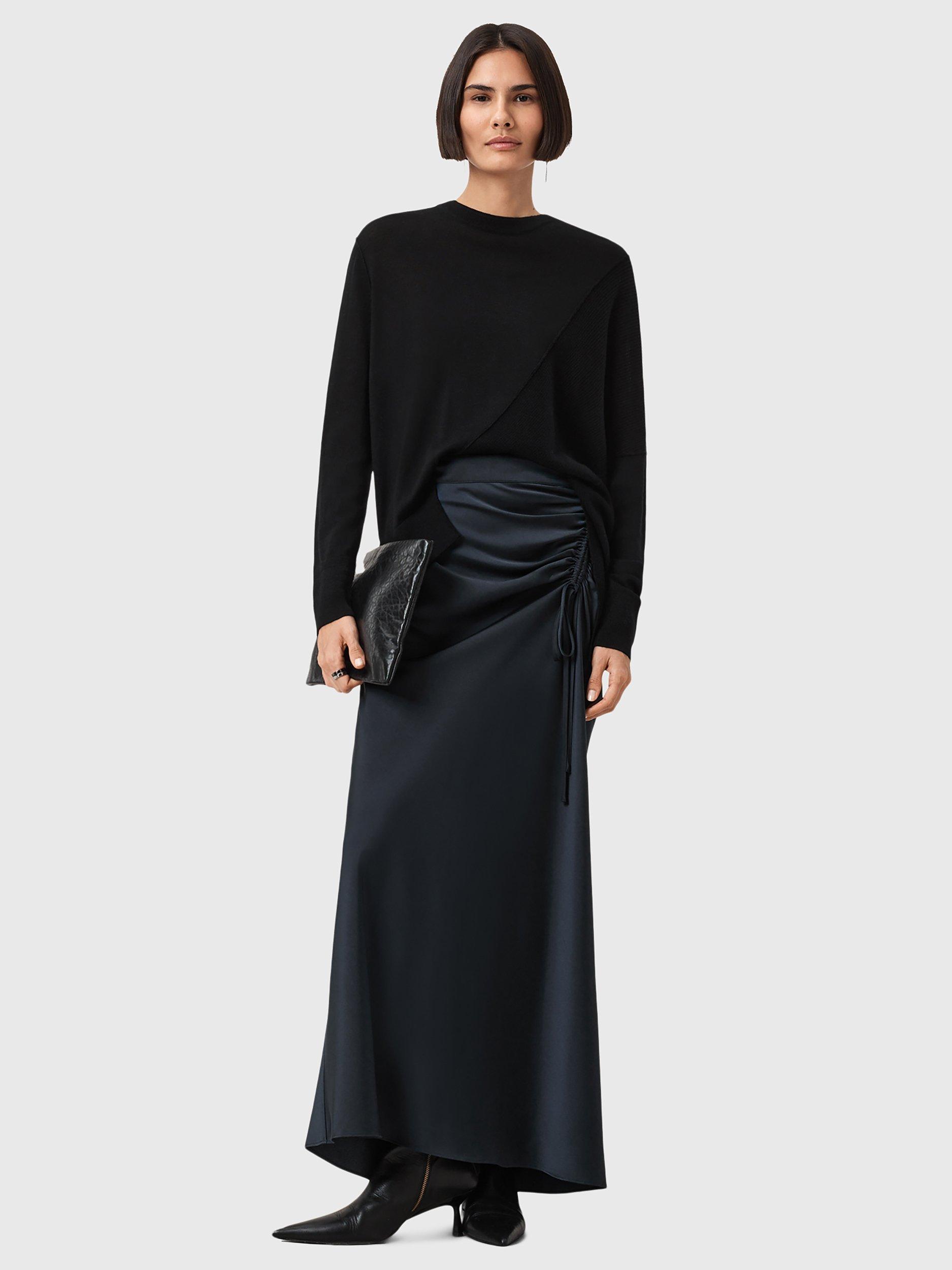 Product image 6 of 7, which shows AllSaints Alexia Ruched Maxi Skirt, Blue Mid, 6