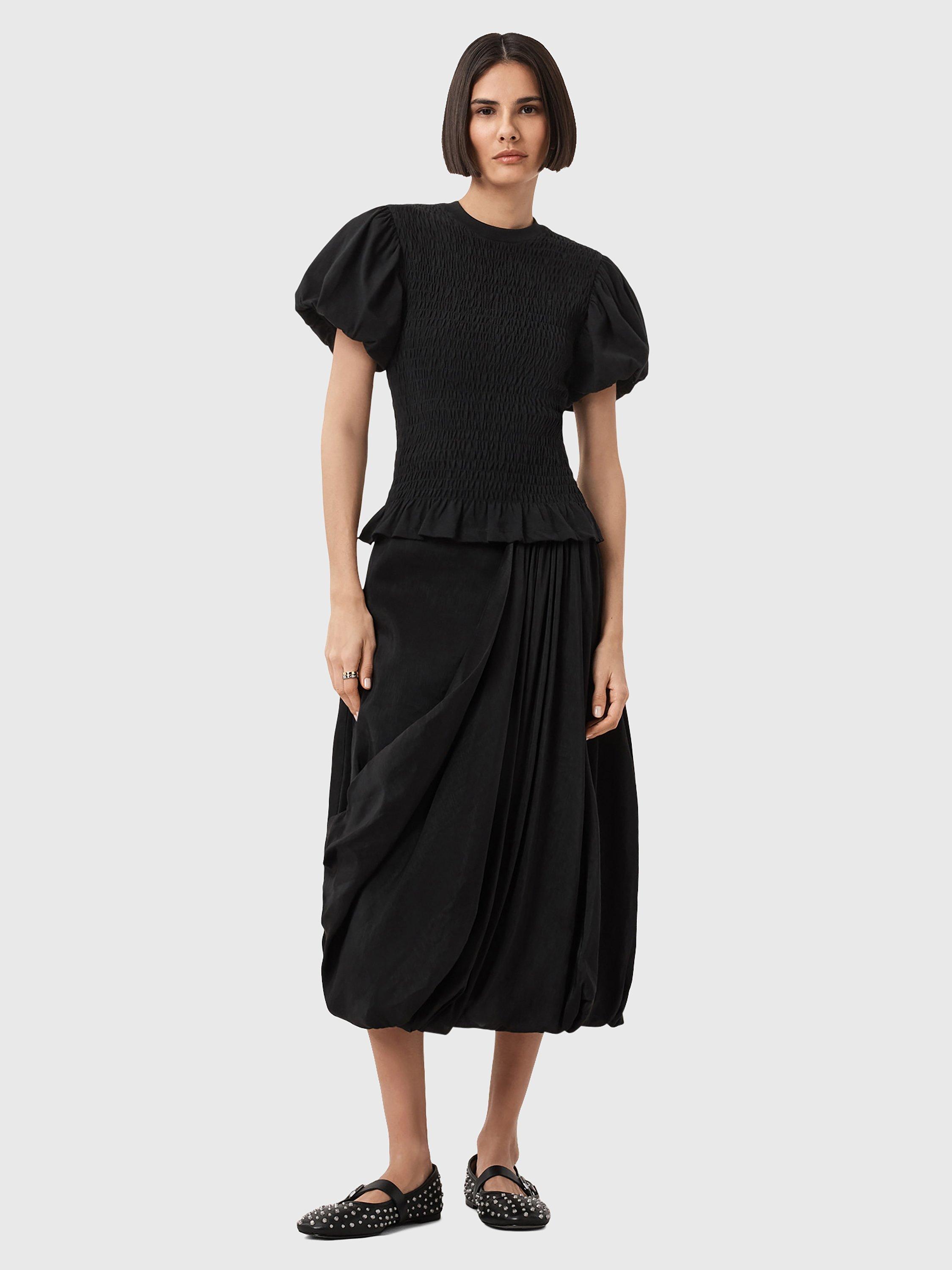 Product image 3 of 6, which shows AllSaints Nia Draped Midi Skirt, Black, 6