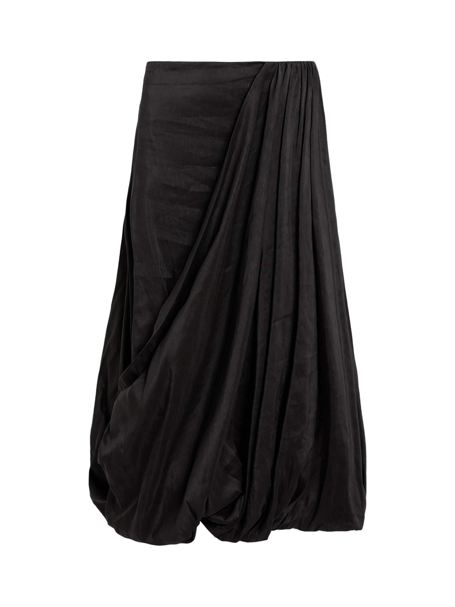 Product image 4 of 6, which shows AllSaints Nia Draped Midi Skirt, Black, 6