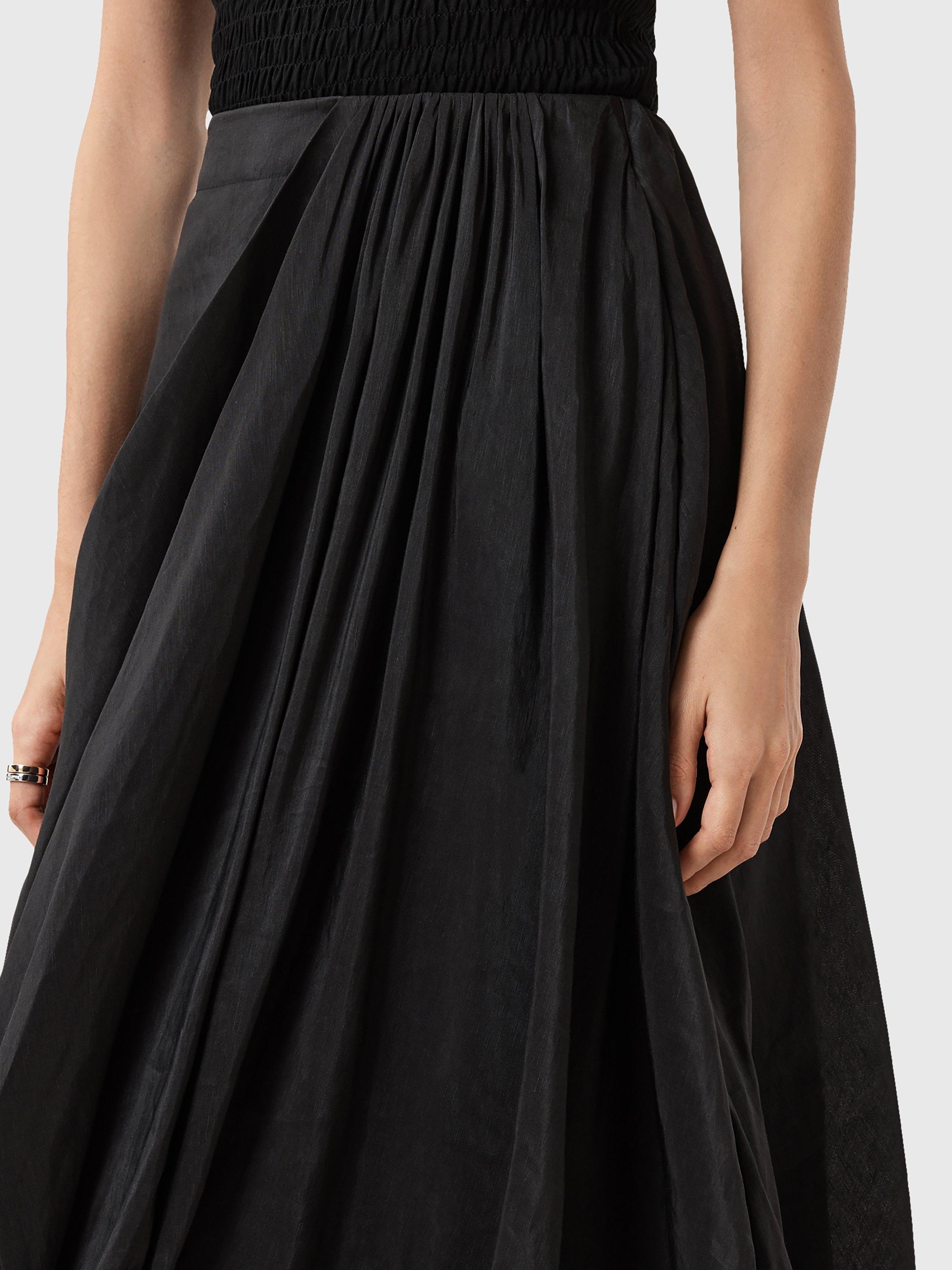 Product image 5 of 6, which shows AllSaints Nia Draped Midi Skirt, Black, 6