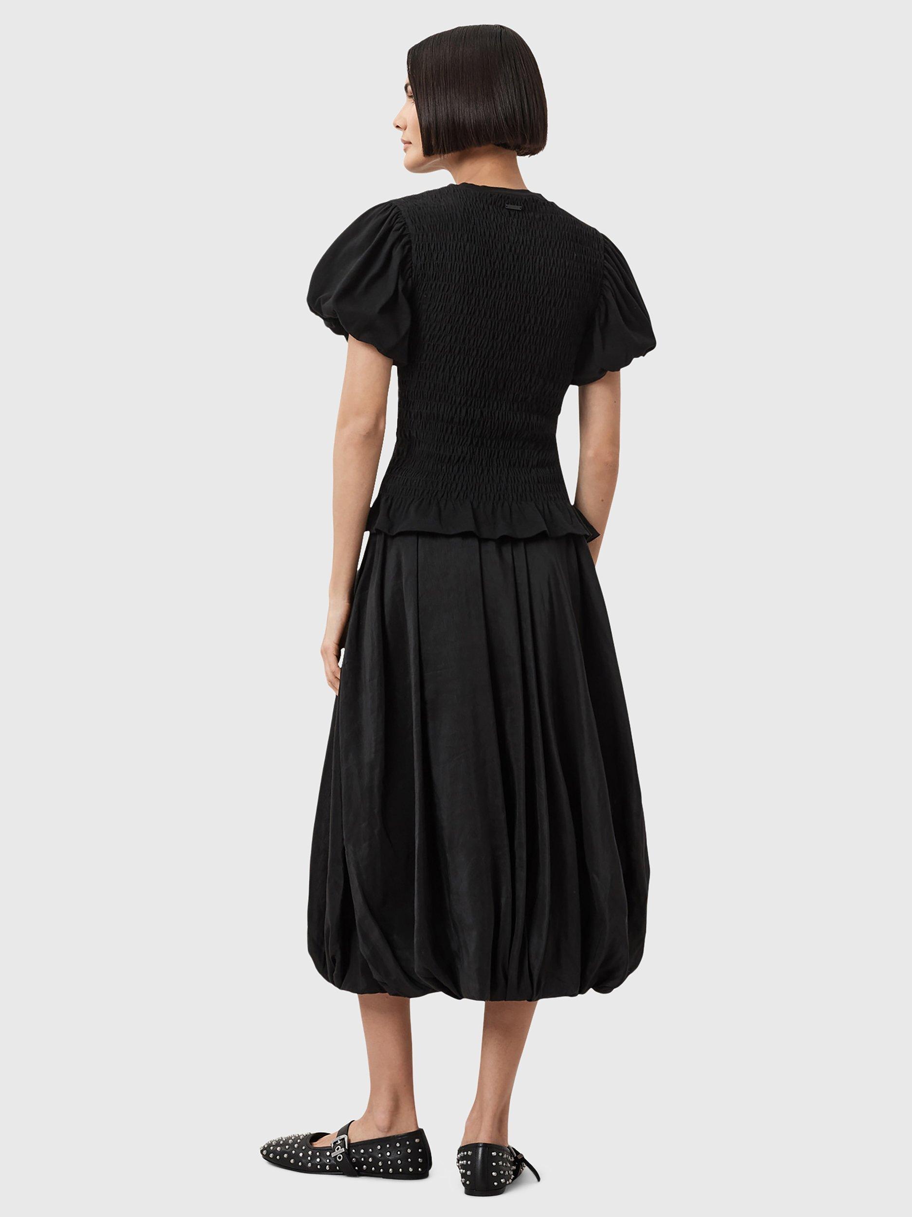 Product image 6 of 6, which shows AllSaints Nia Draped Midi Skirt, Black, 6